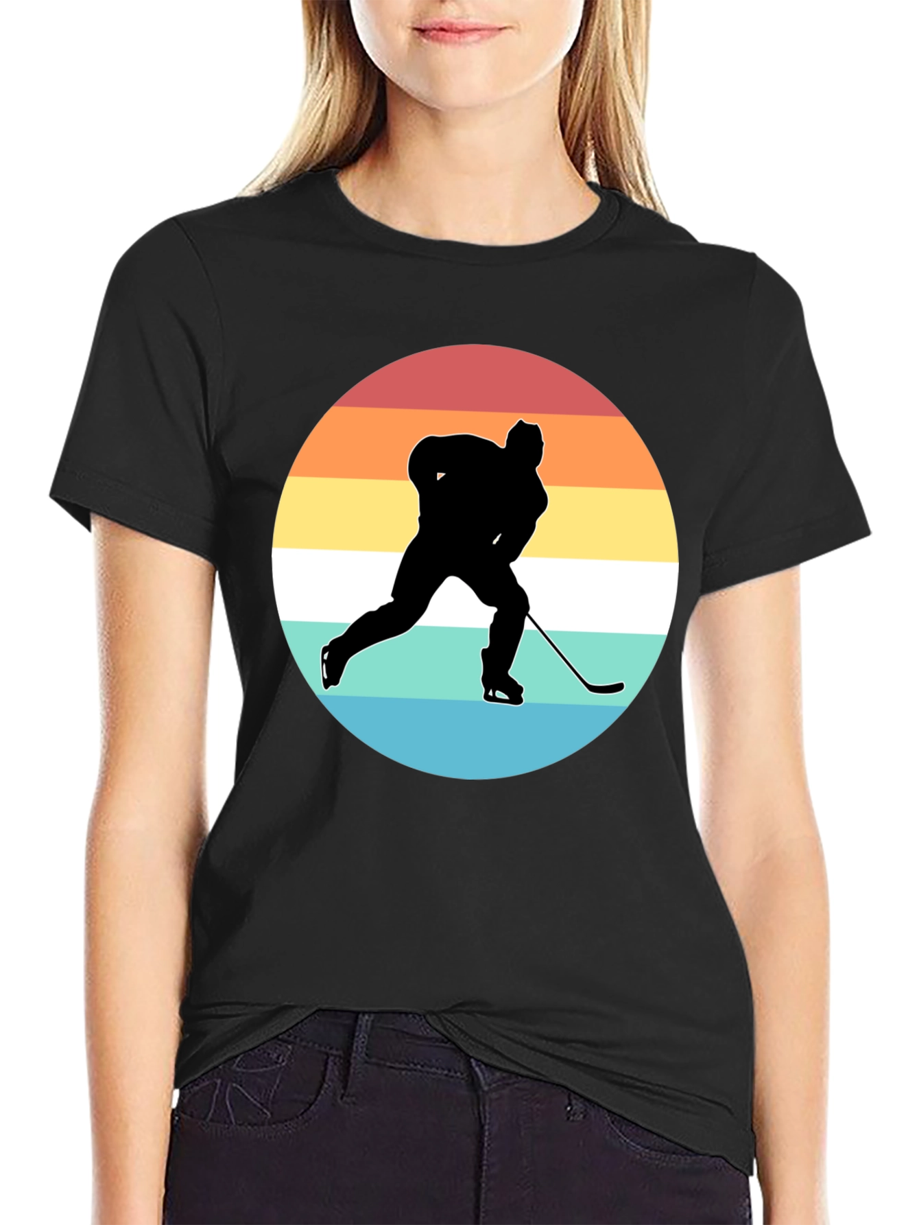 Hockey Player Silhouette Retro Style T-Shirt