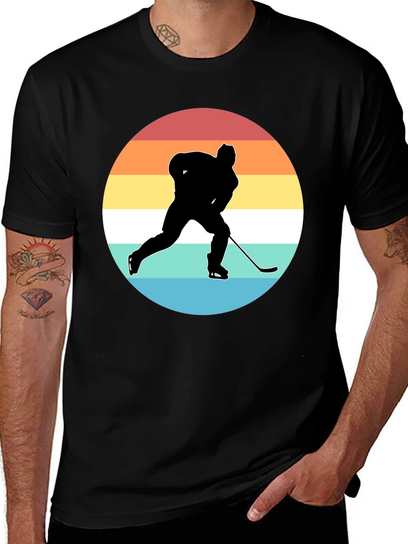 Hockey Player Silhouette Retro Style T-Shirt