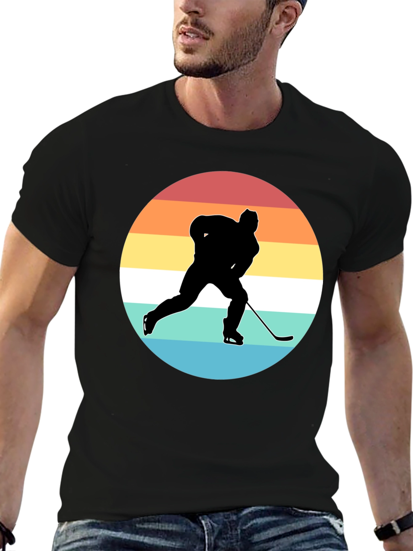 Hockey Player Silhouette Retro Style T-Shirt