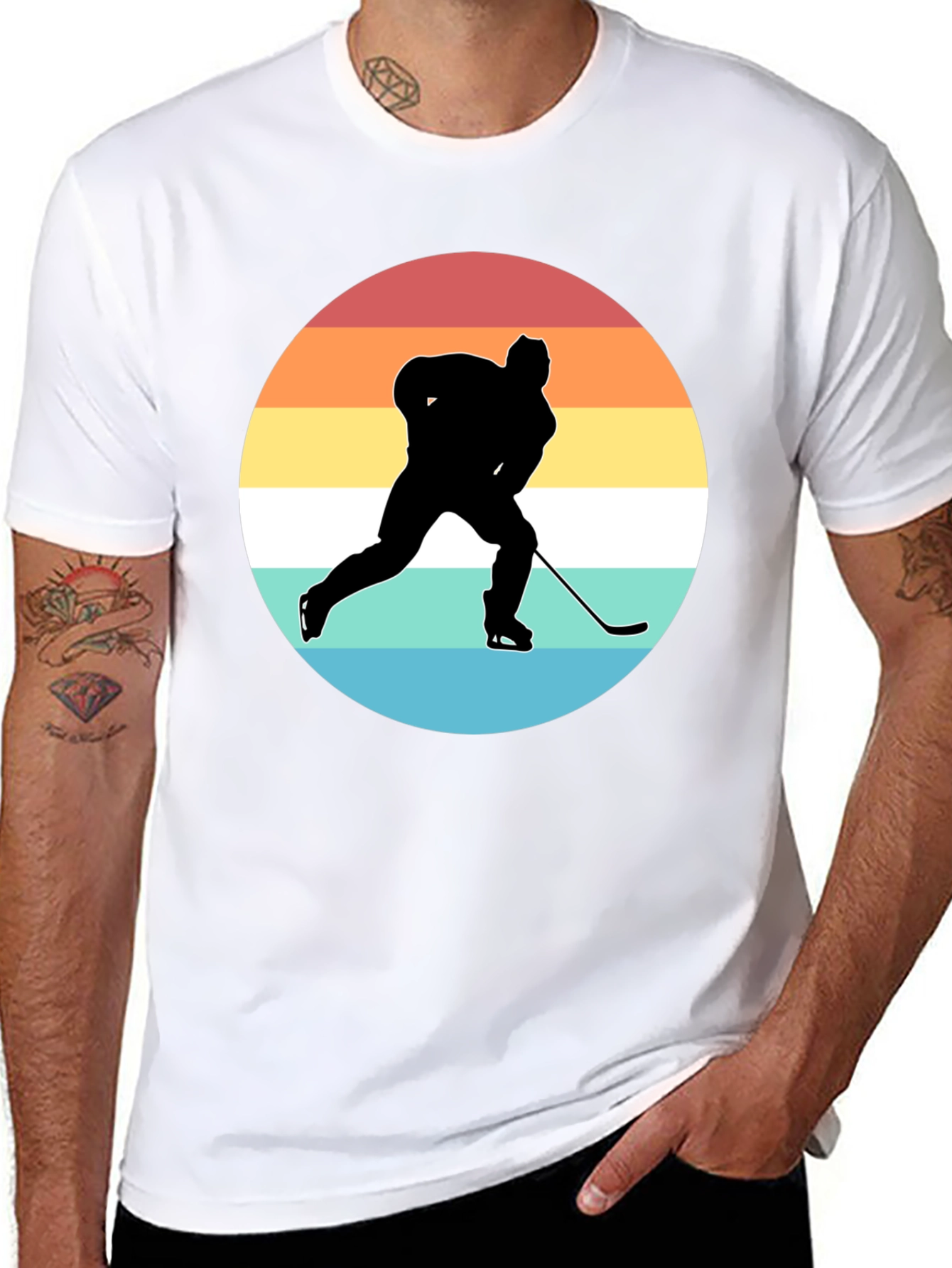 Hockey Player Silhouette Retro Style T-Shirt
