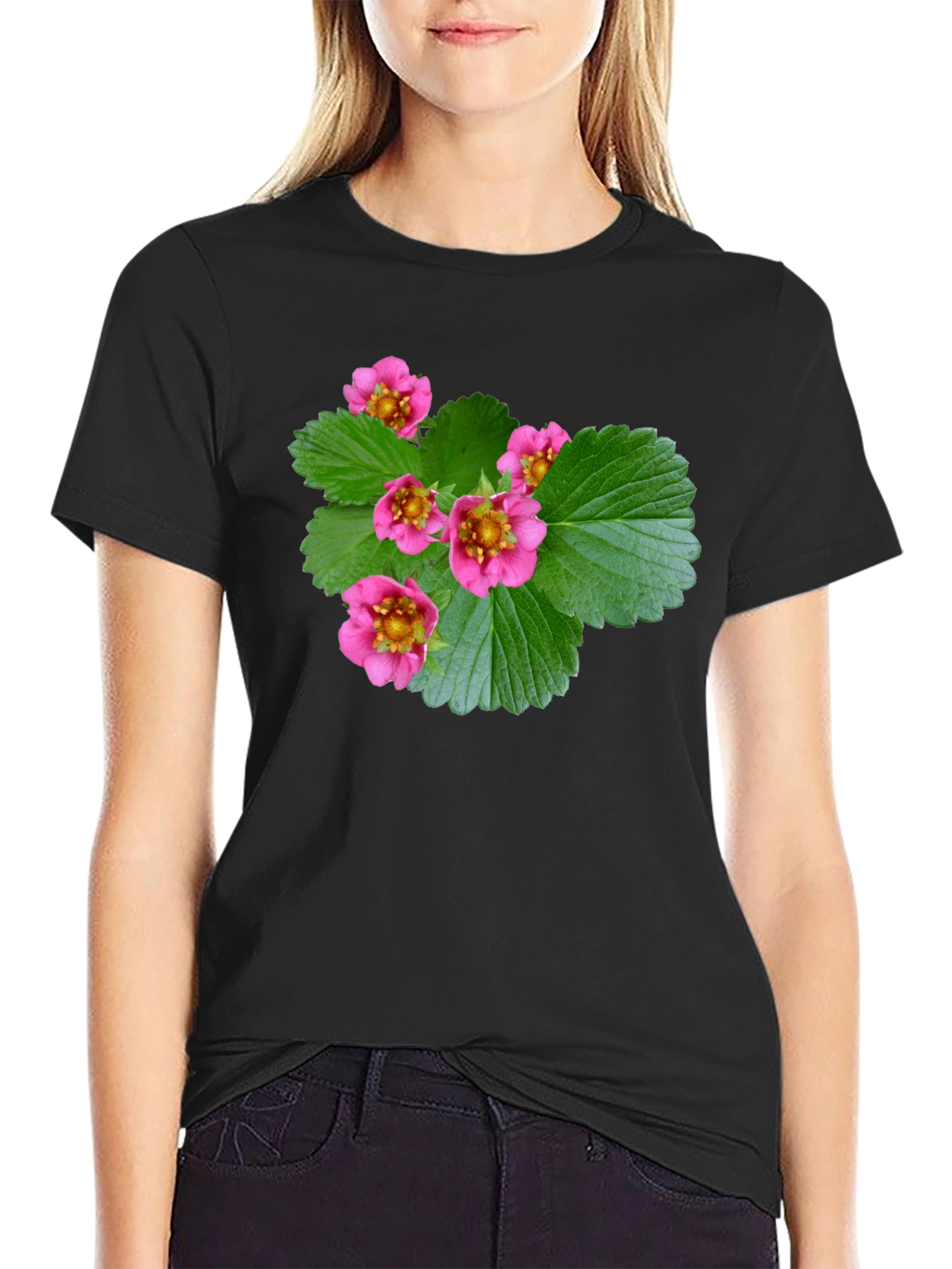 Floral Print Black T-Shirt - Nature Inspired Design
