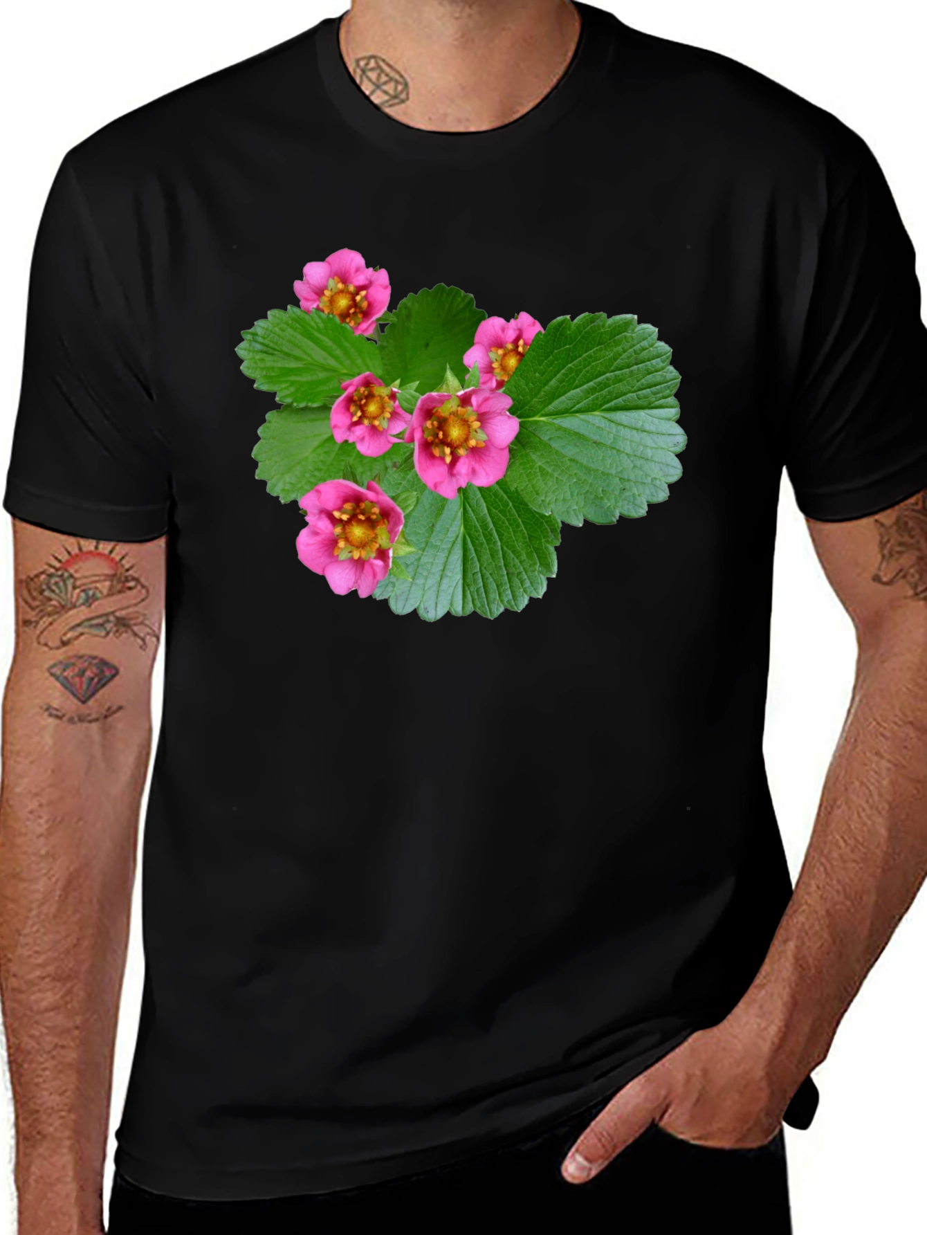 Floral Print Black T-Shirt - Nature Inspired Design