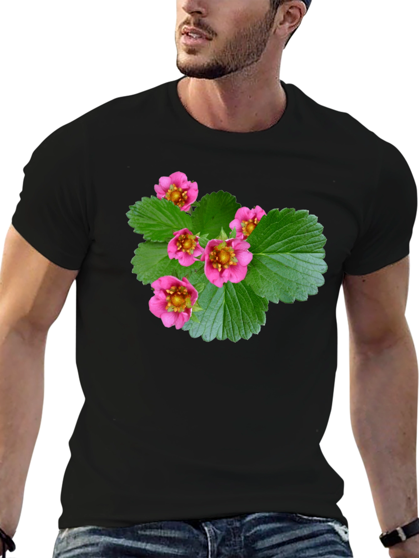 Floral Print Black T-Shirt - Nature Inspired Design