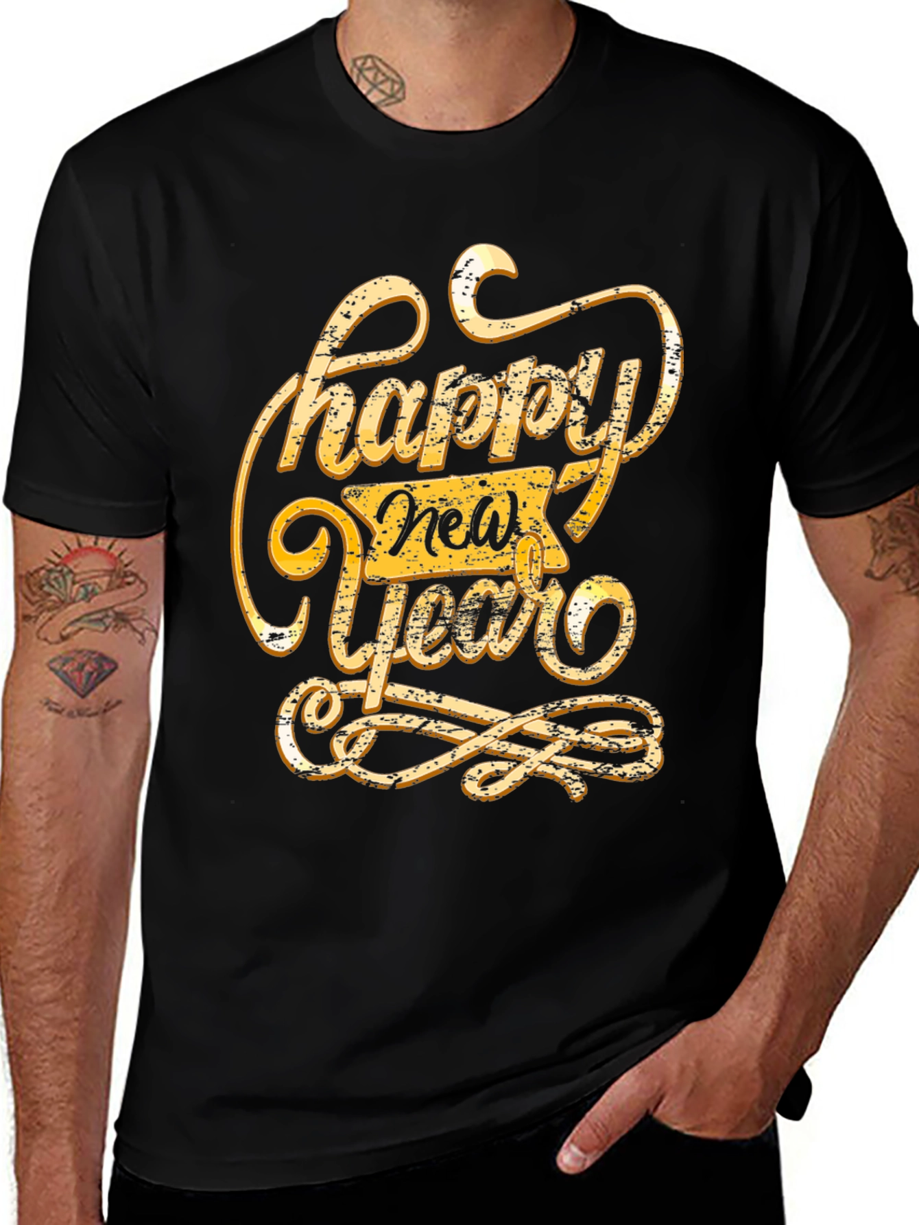 Happy New Year Graphic Tee - Black