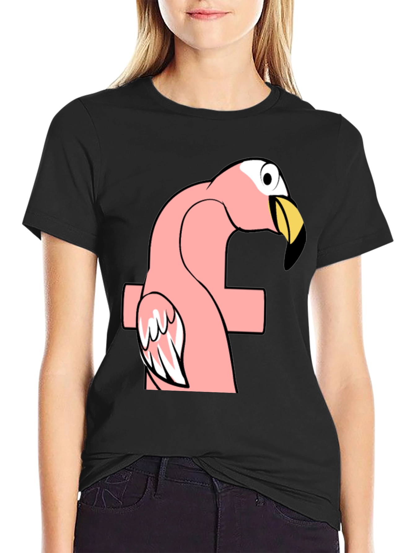 Funny Flamingo F Black T-Shirt