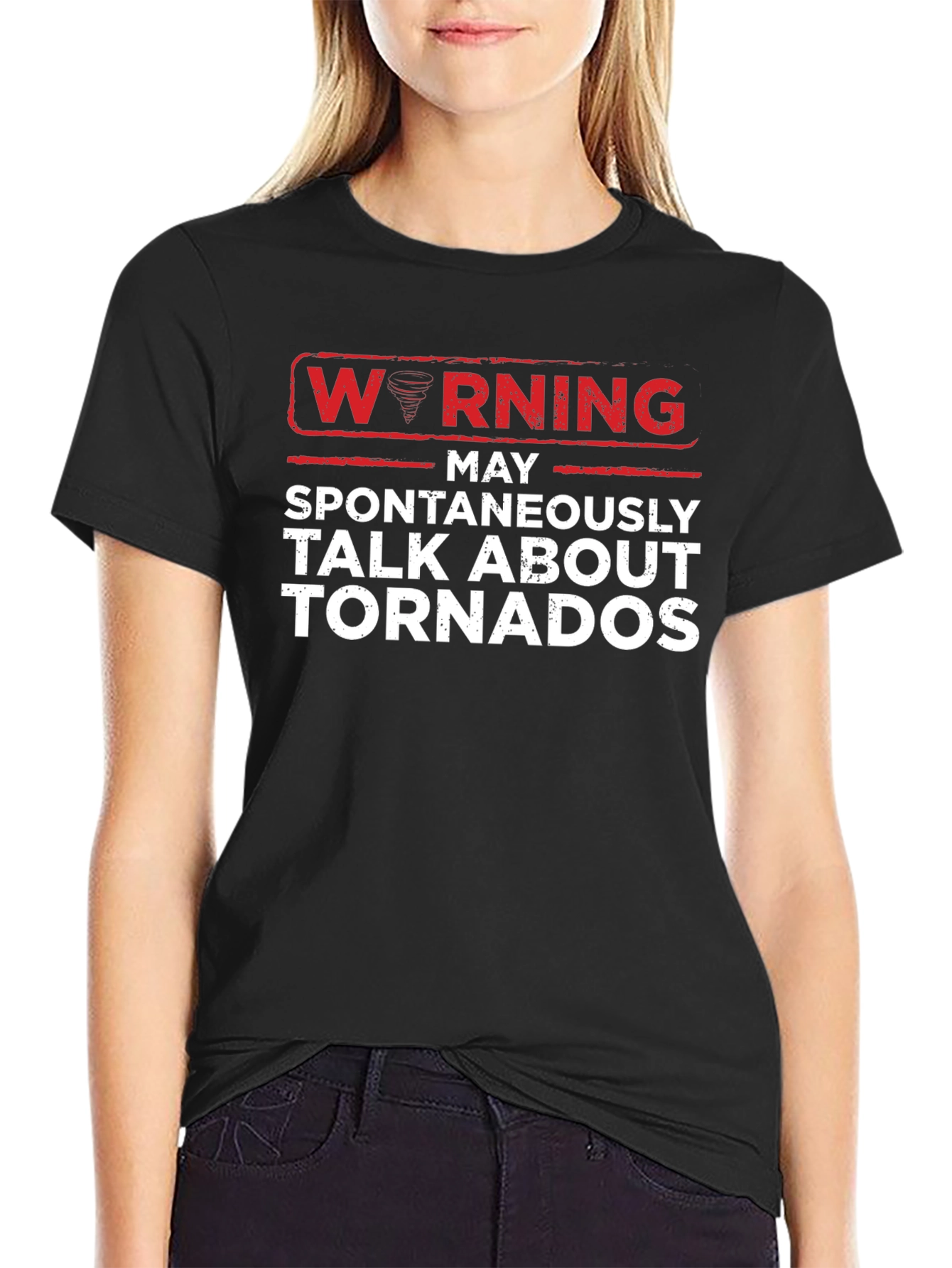 Warning May Spontaneously Talk About Tornadoes Black T-Shirt