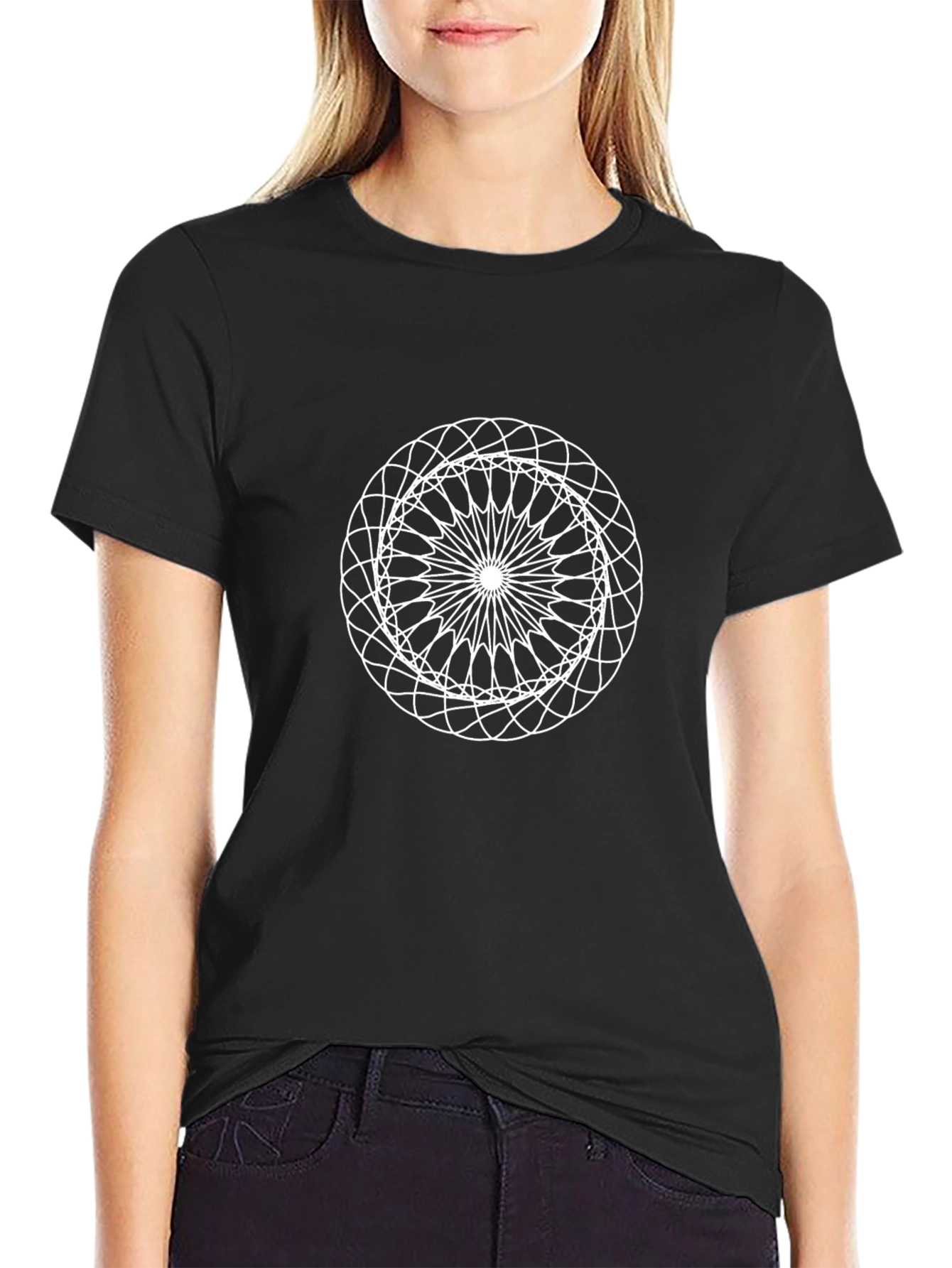Mens Black T-Shirt with Geometric Mandala Design