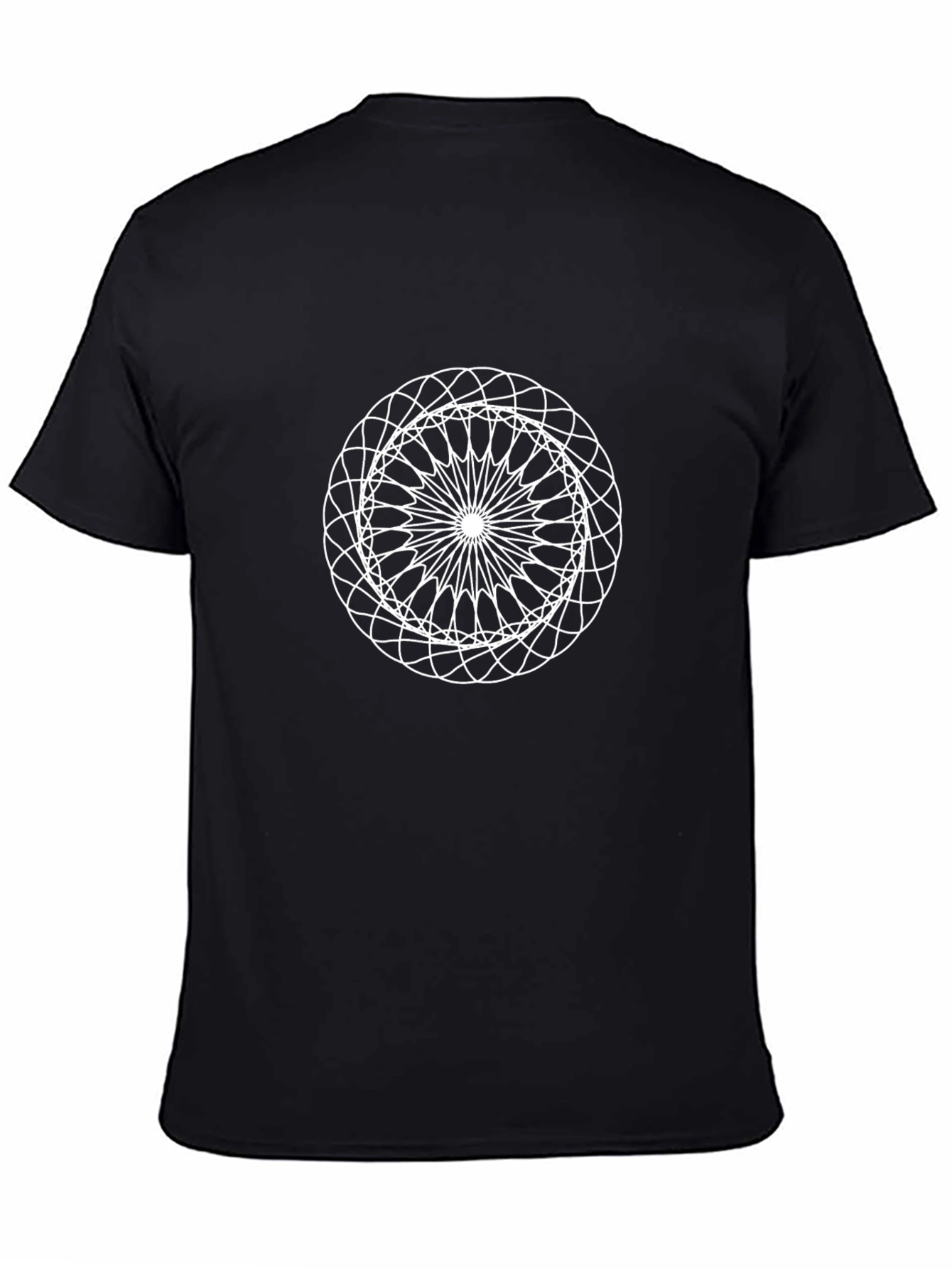 Mens Black T-Shirt with Geometric Mandala Design