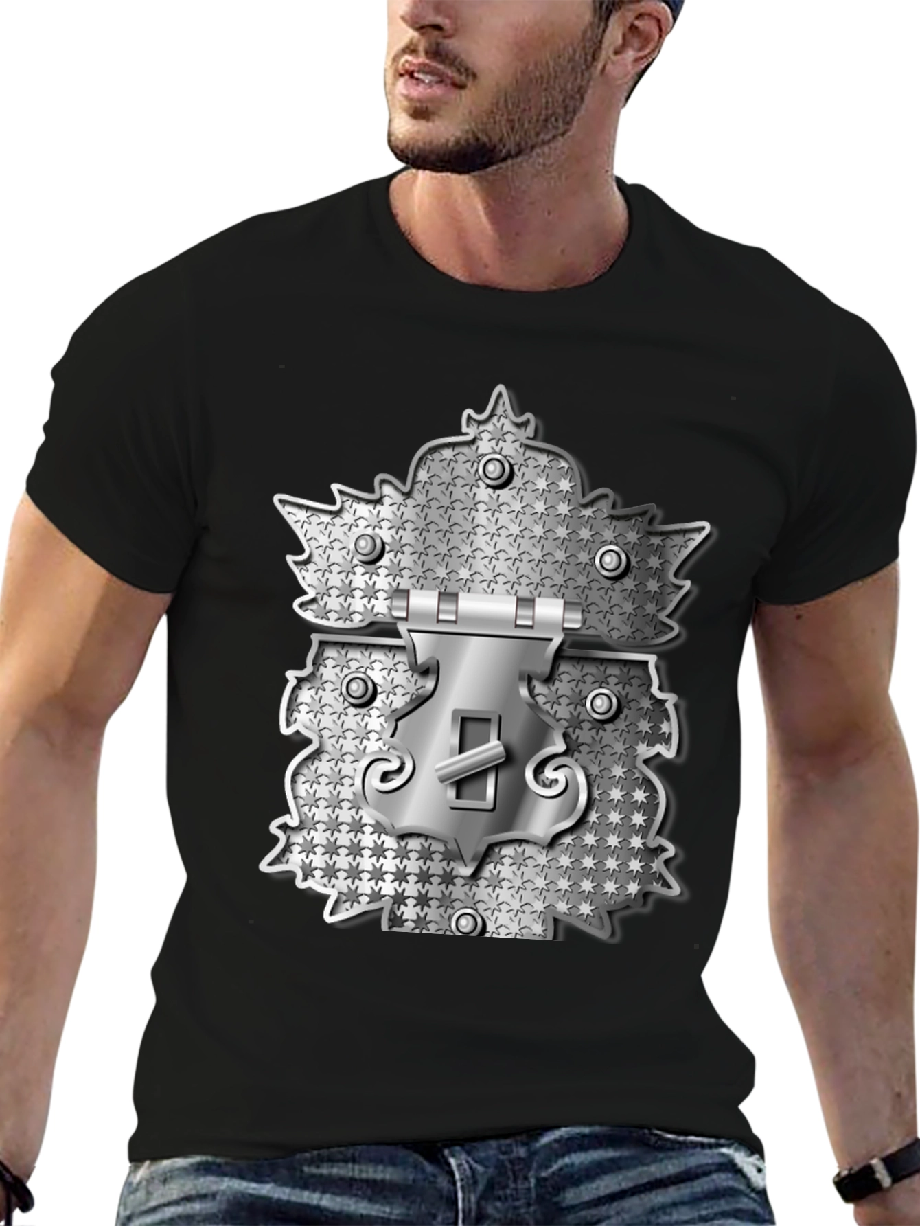 Novelty Lock Graphic Print Black T-Shirt