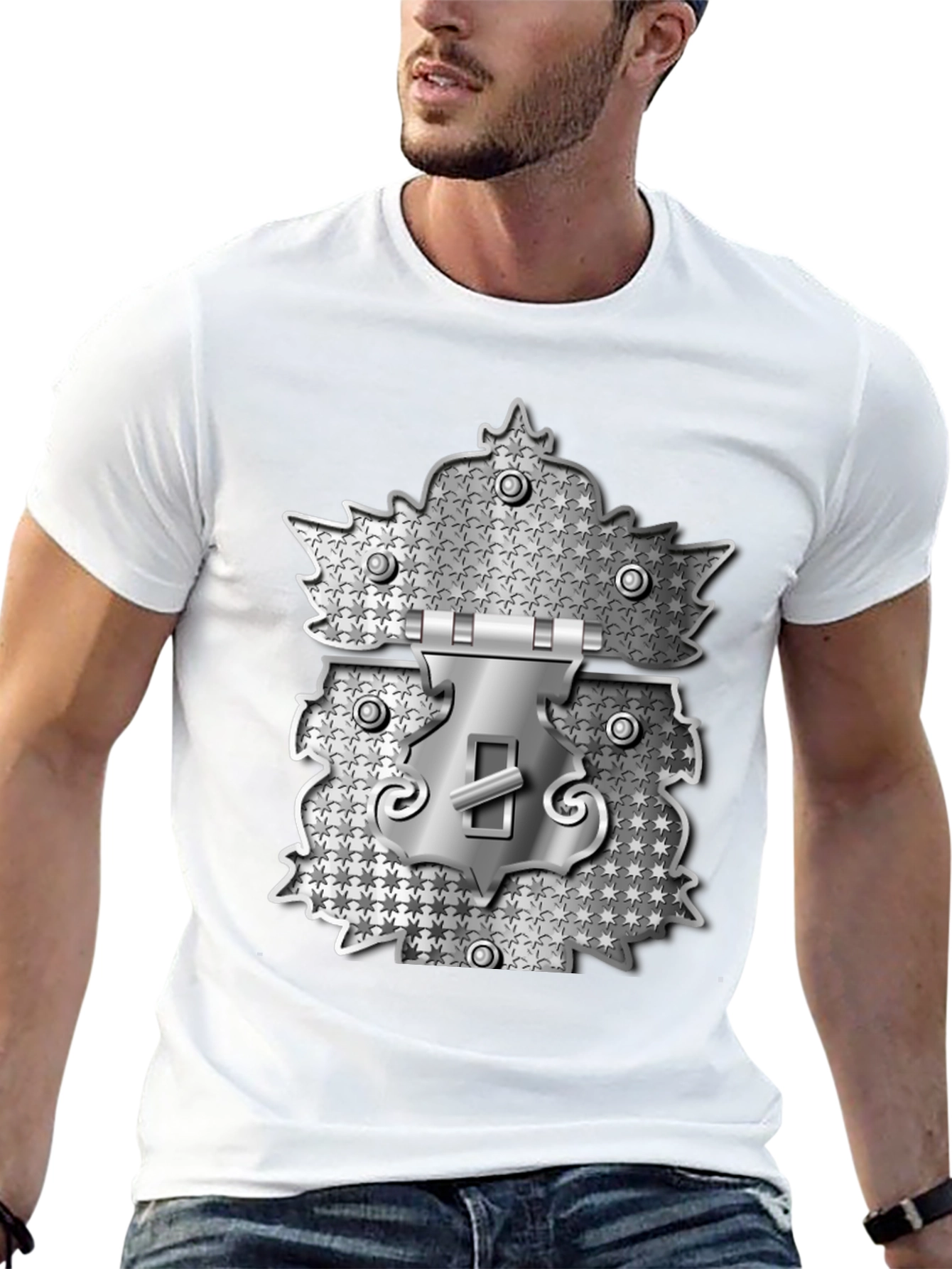 Novelty Lock Graphic Print Black T-Shirt