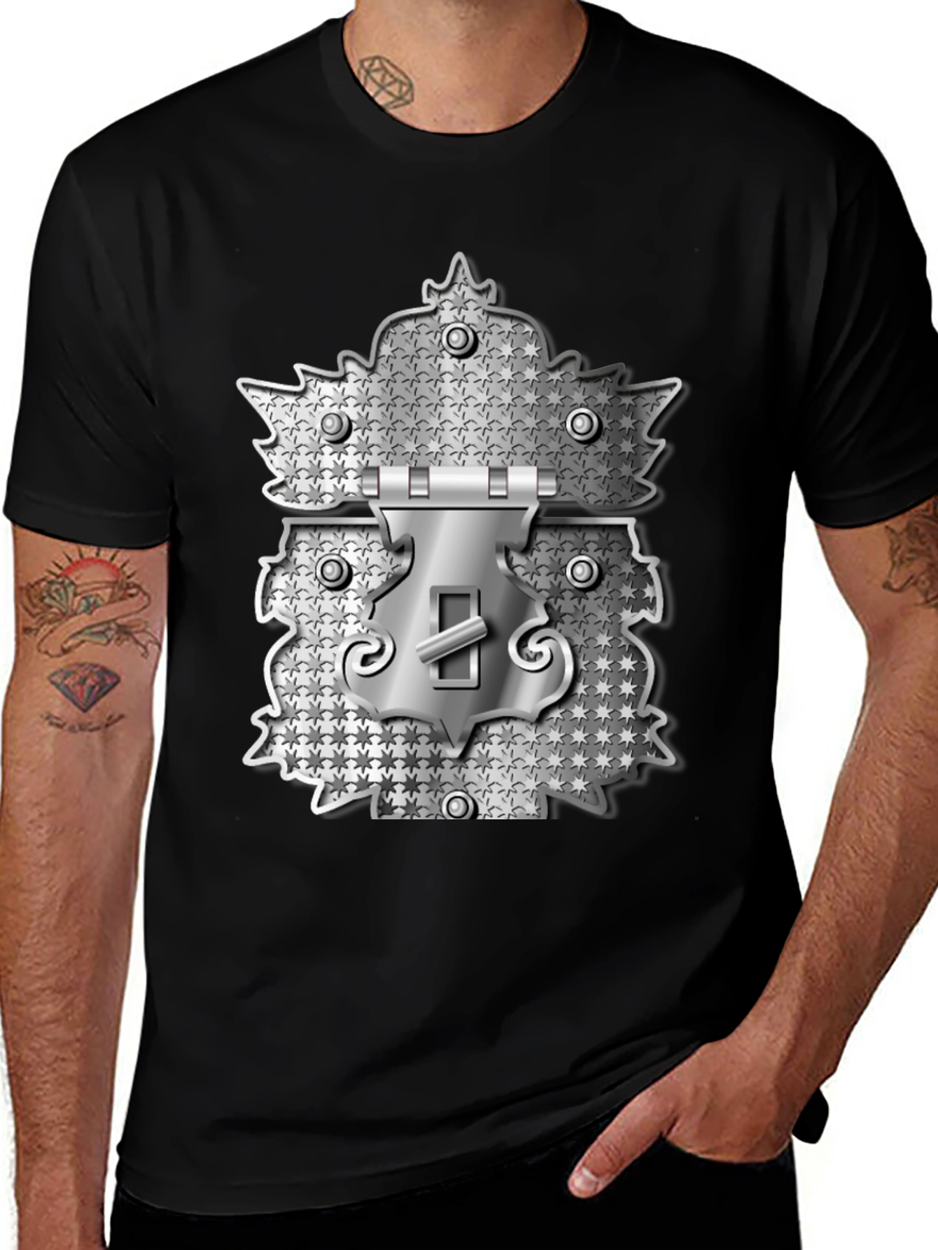 Novelty Lock Graphic Print Black T-Shirt