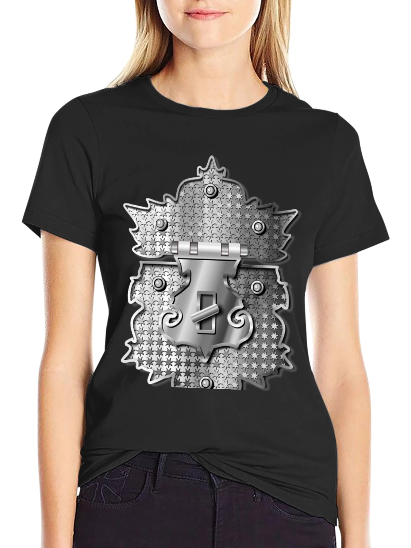 Novelty Lock Graphic Print Black T-Shirt