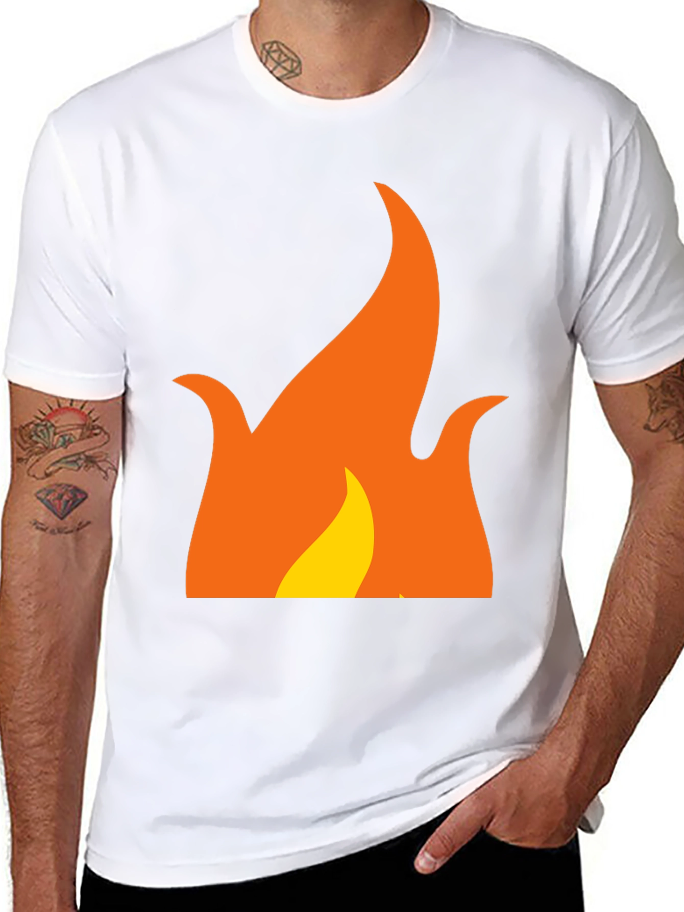 Flame Graphic Tee - Black Cotton Casual Shirt