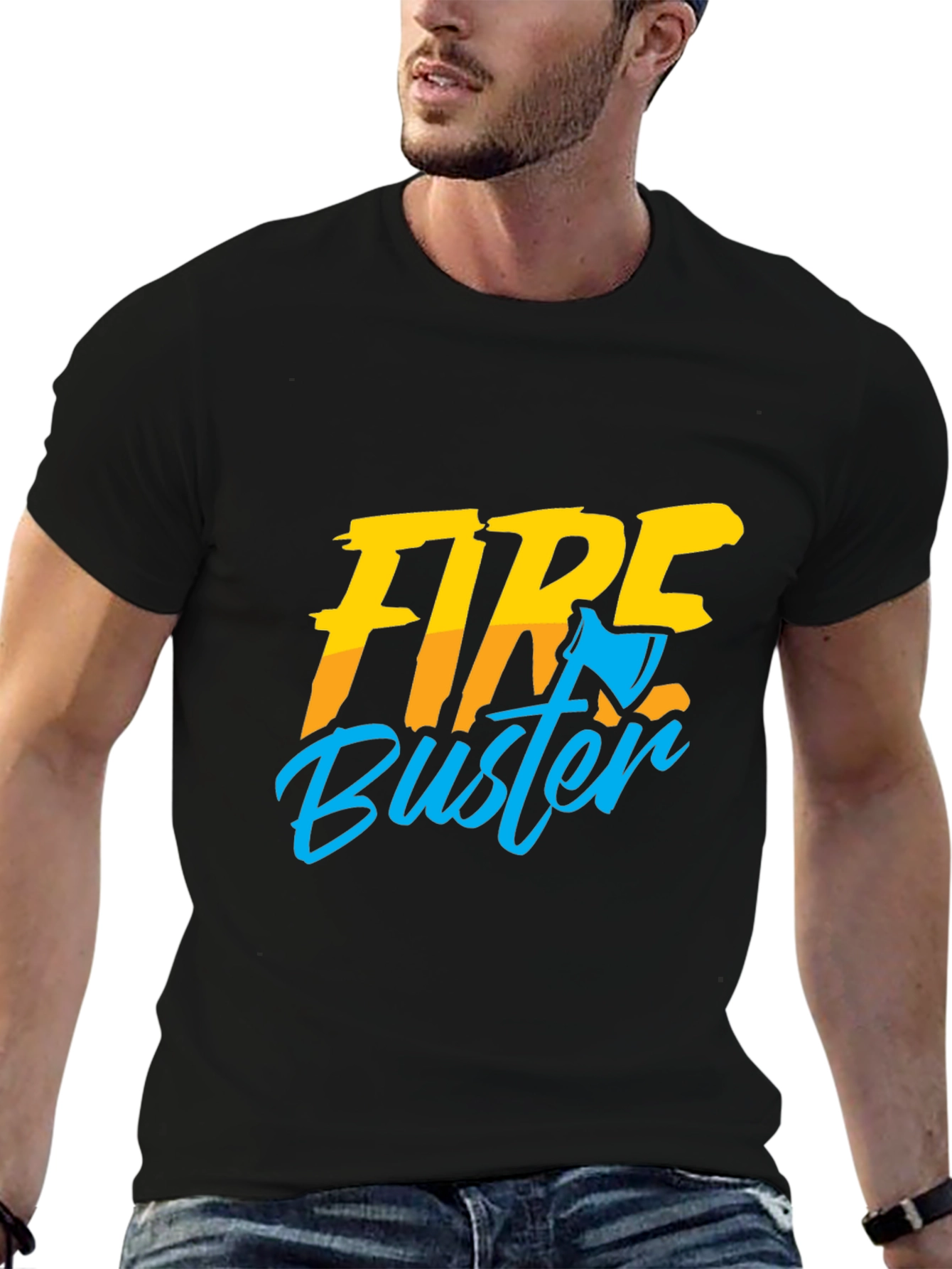 Fire Buster Graphic Tee - Black Cotton T-Shirt