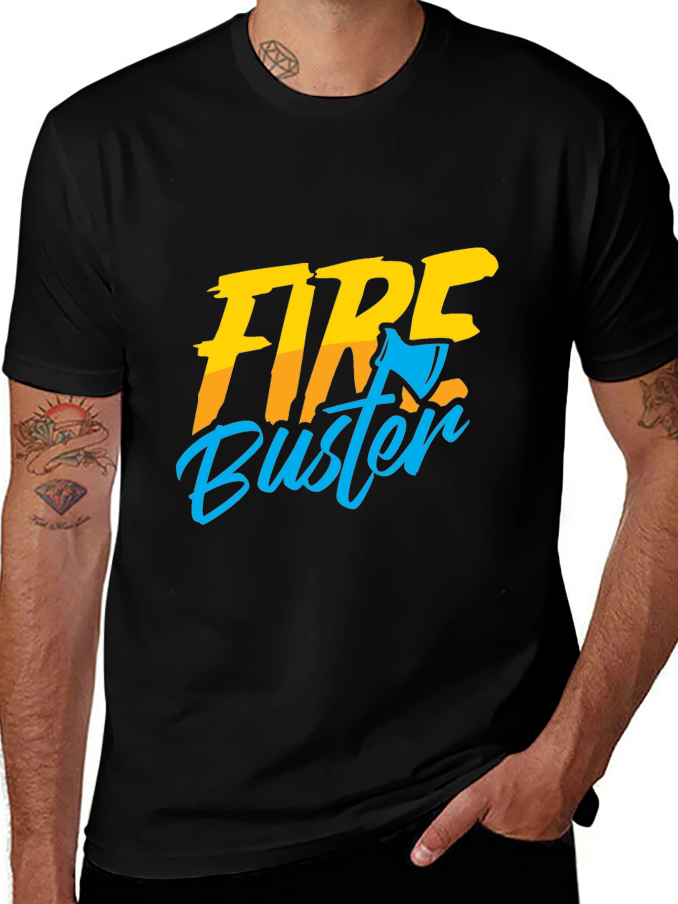 Fire Buster Graphic Tee - Black Cotton T-Shirt