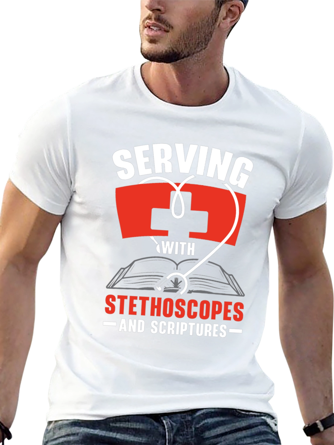 Serving With Stethoscopes and Scriptures T-Shirt