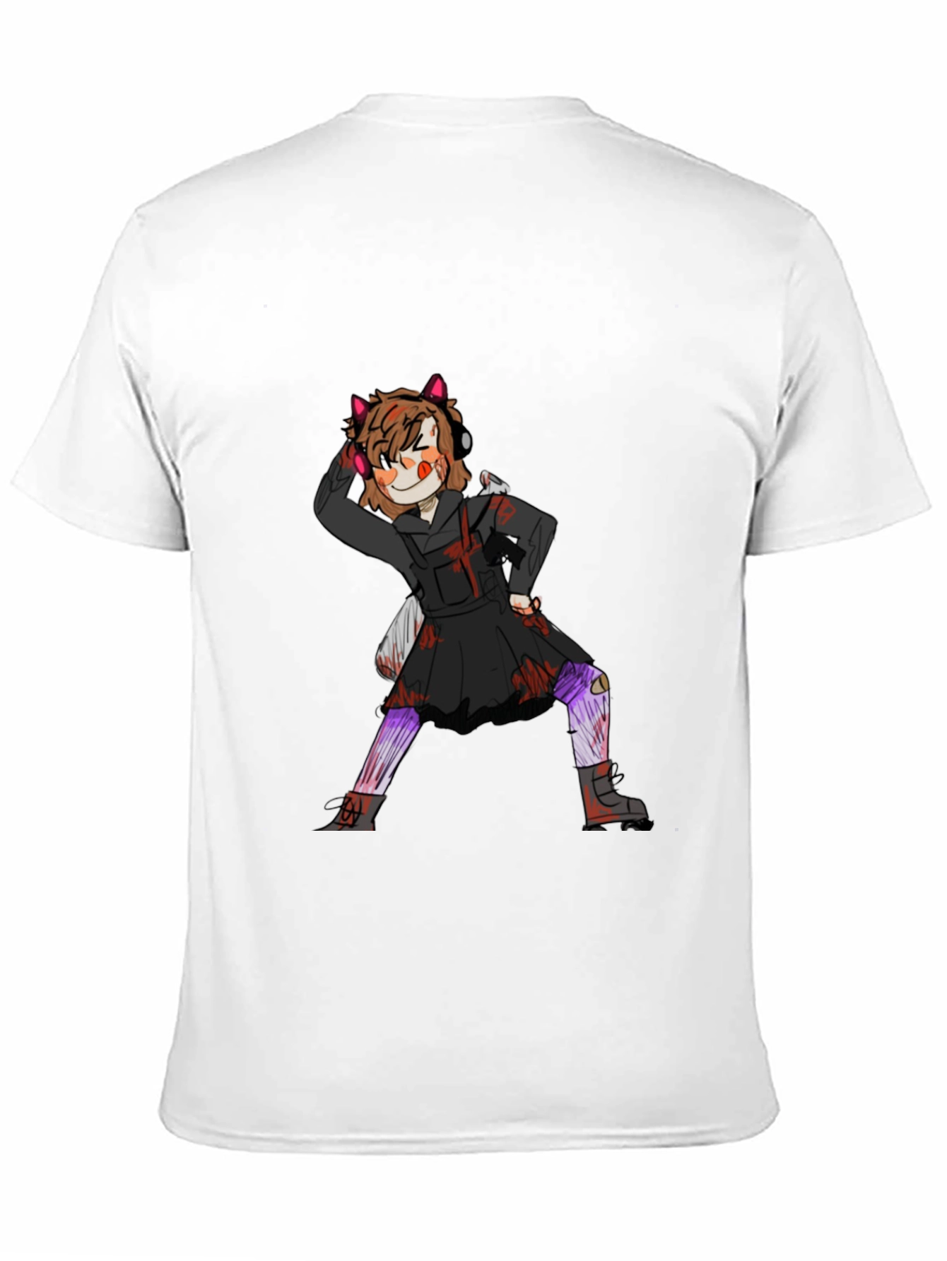 Graphic Tee: Anime Girl Print Black Cotton T-Shirt