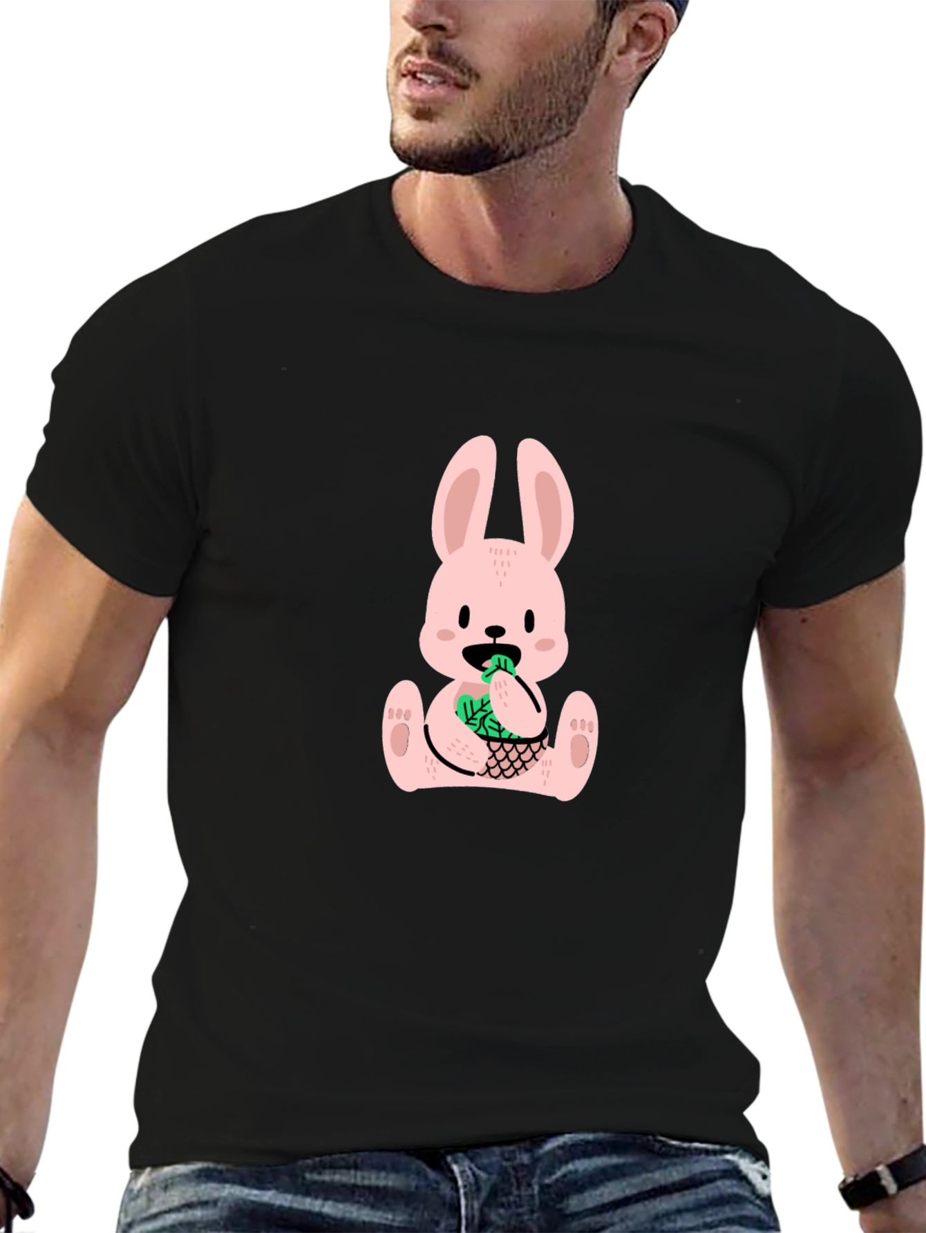 Funny Bunny Graphic Tee - Black Cotton T-Shirt