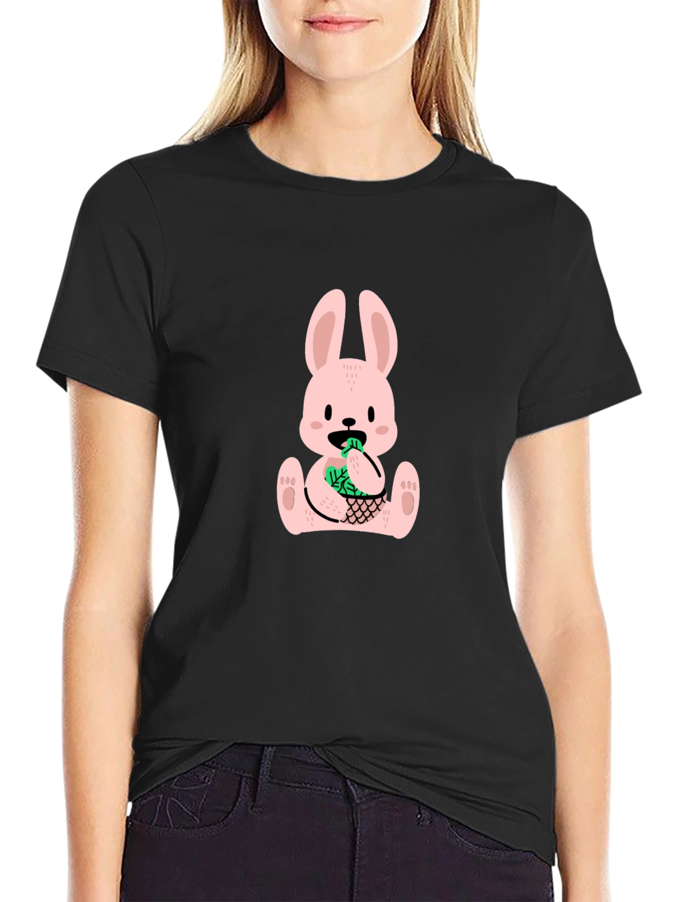 Funny Bunny Graphic Tee - Black Cotton T-Shirt