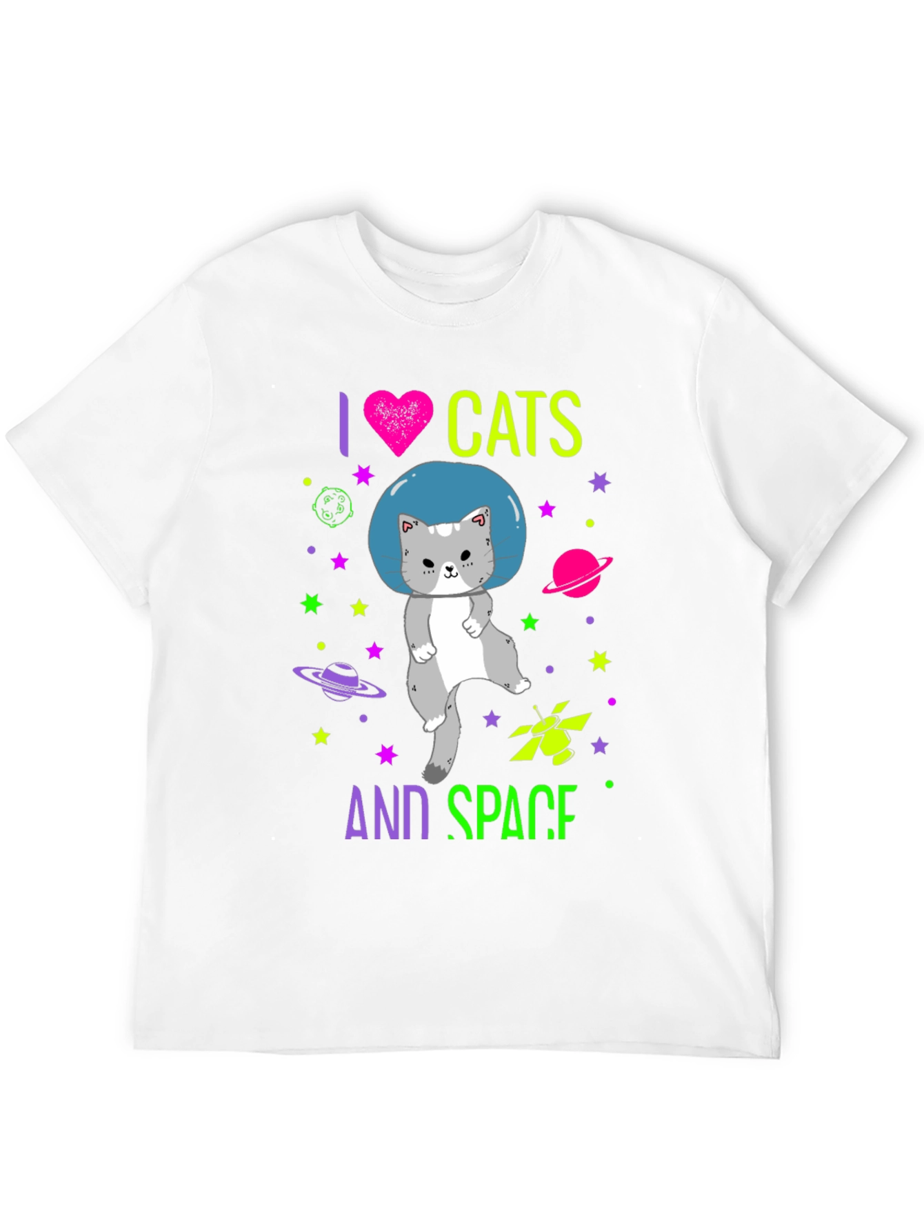 I Love Cats and Space Graphic T-Shirt