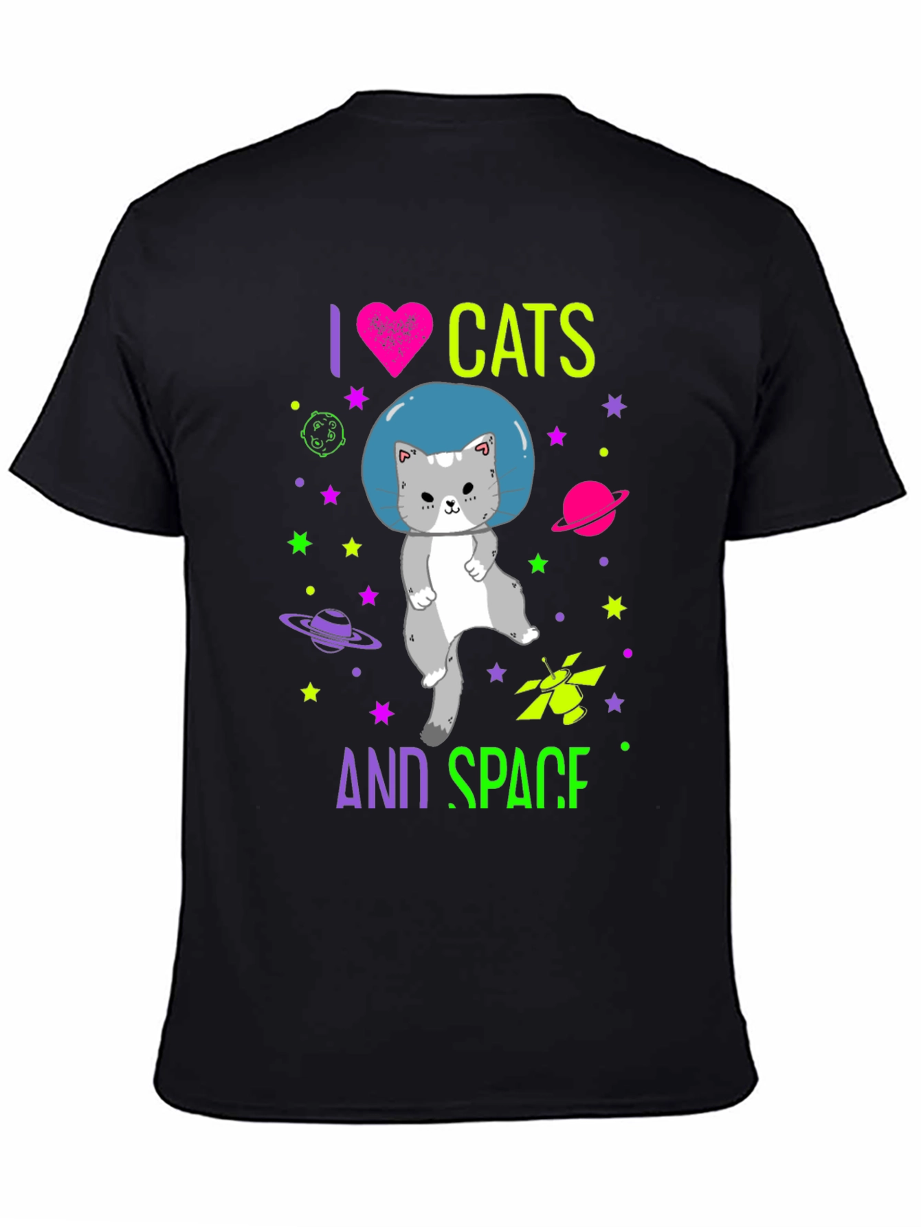 I Love Cats and Space Graphic T-Shirt
