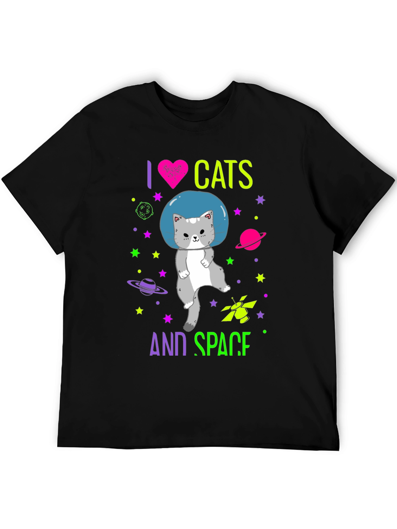 I Love Cats and Space Graphic T-Shirt
