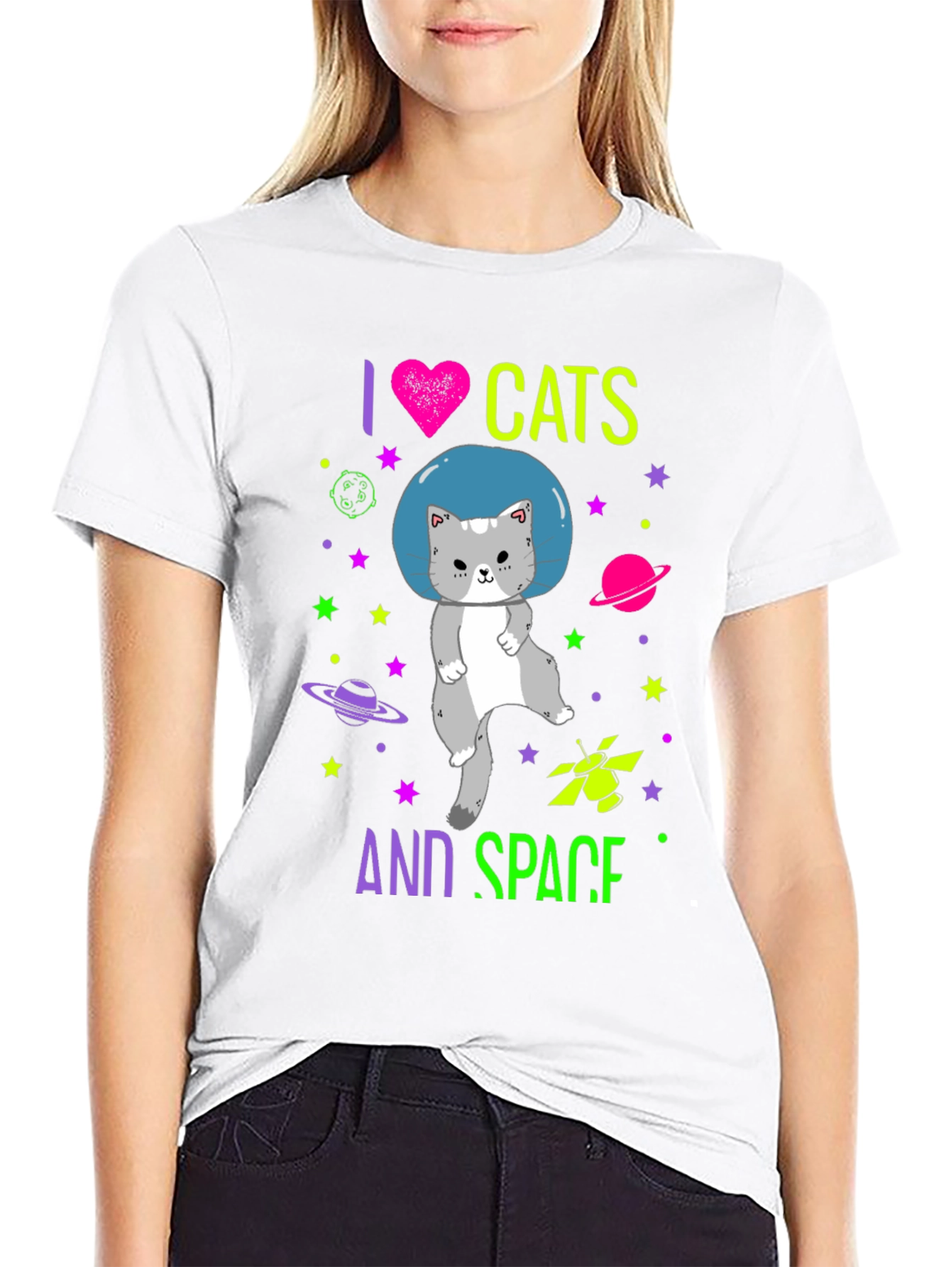 I Love Cats and Space Graphic T-Shirt