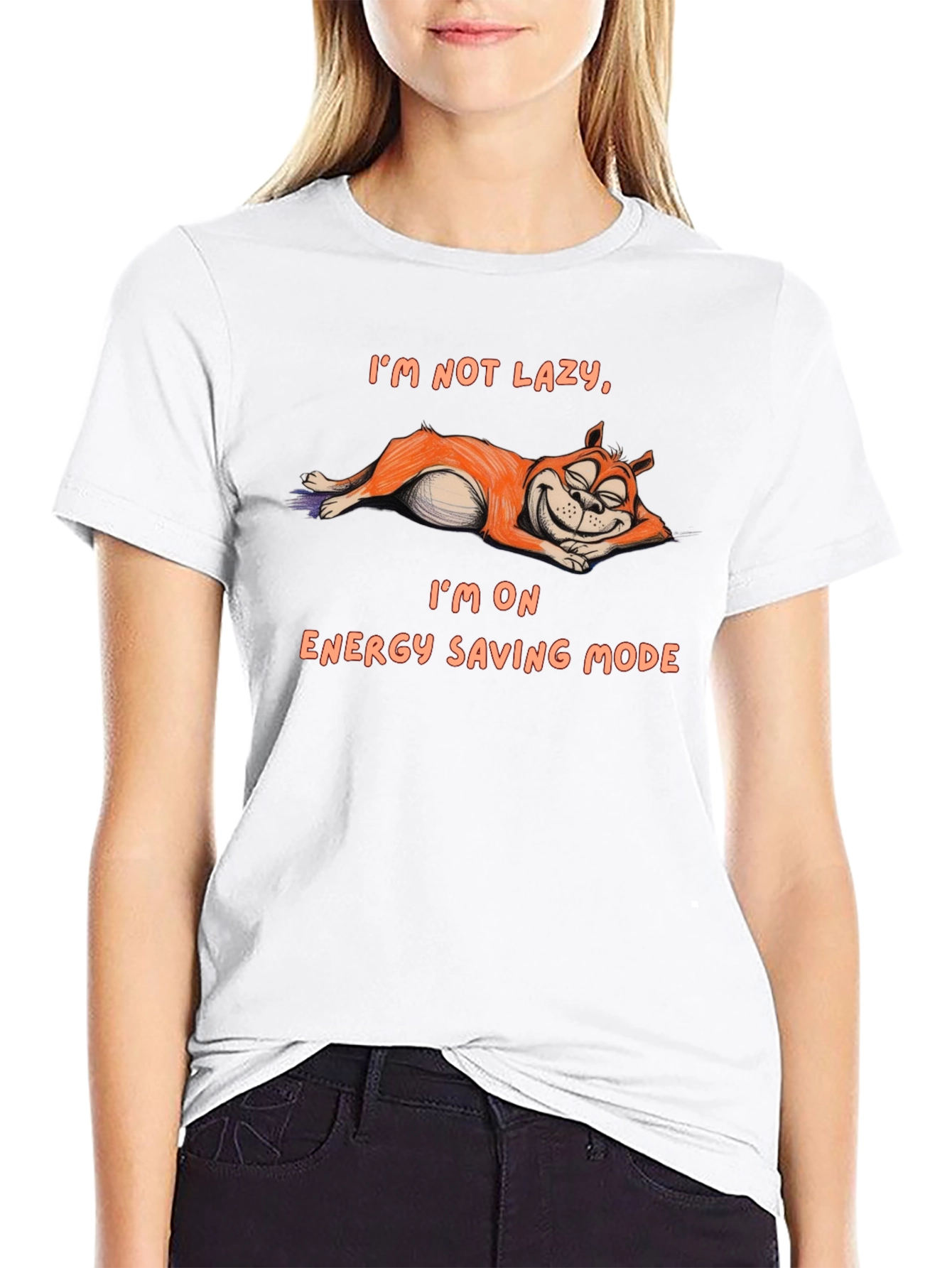 Lazy Cat Energy Saving Mode Graphic T-Shirt
