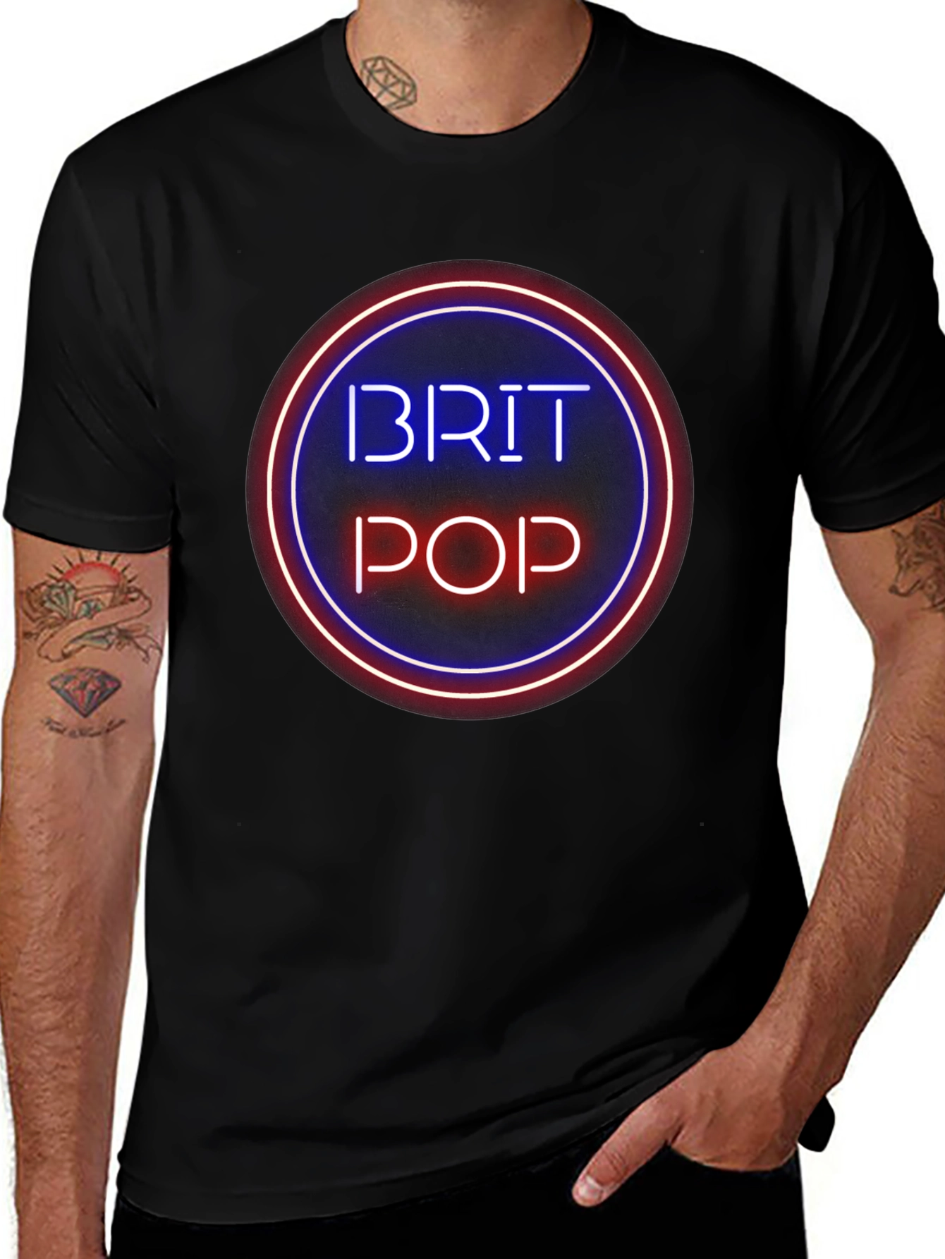 Brit Pop Neon Circle Black T-Shirt