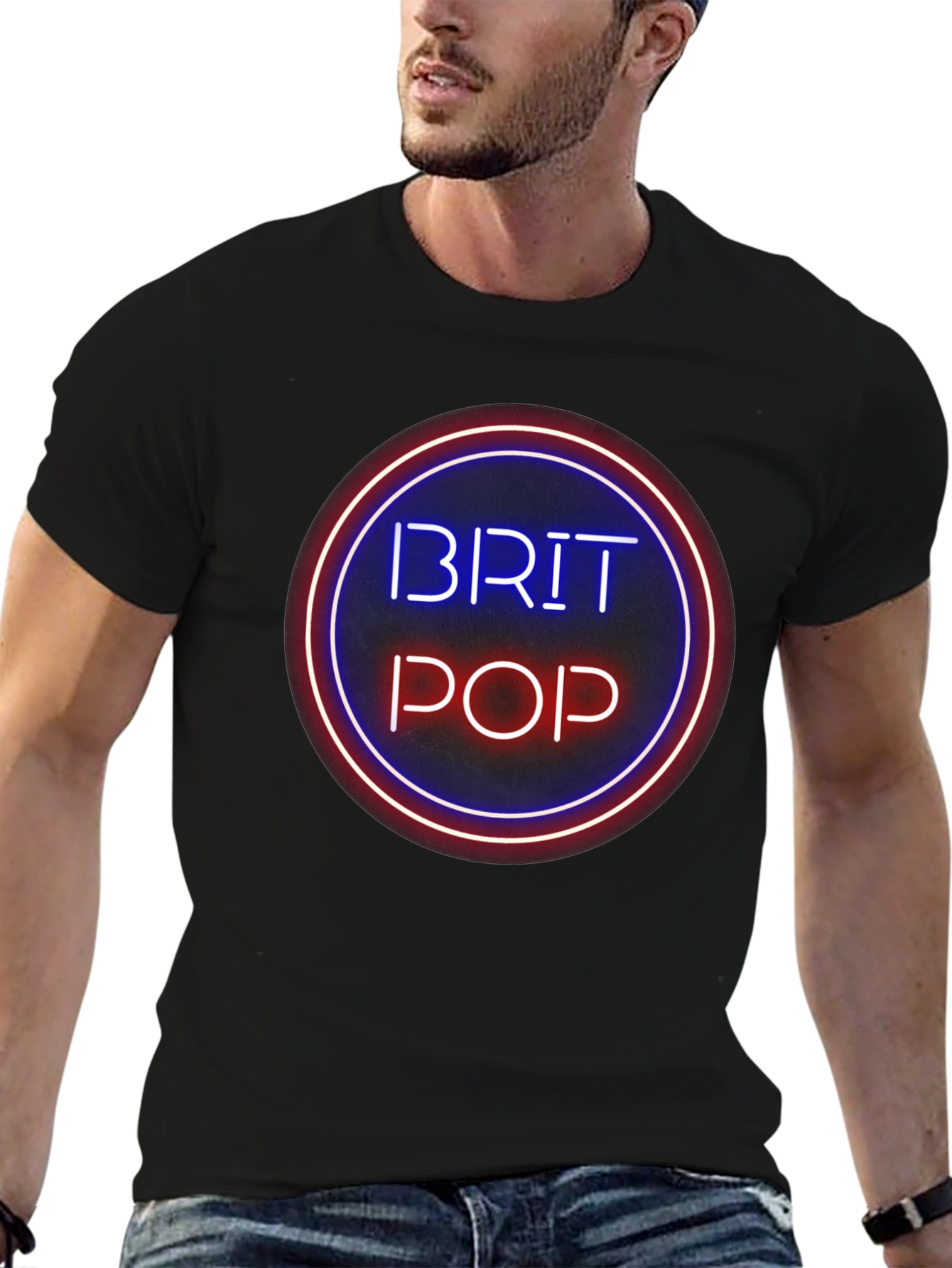 Brit Pop Neon Circle Black T-Shirt
