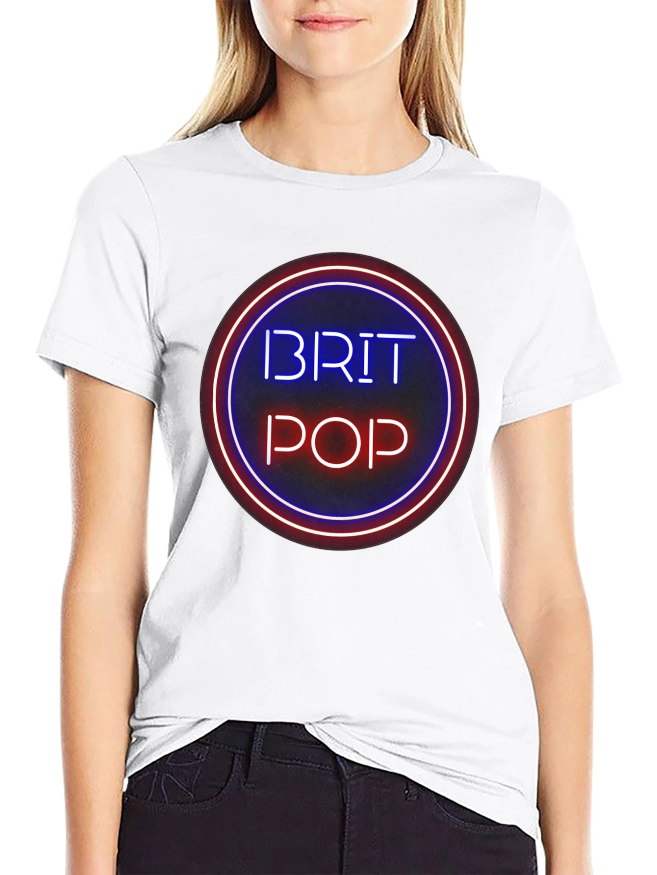 Brit Pop Neon Circle Black T-Shirt