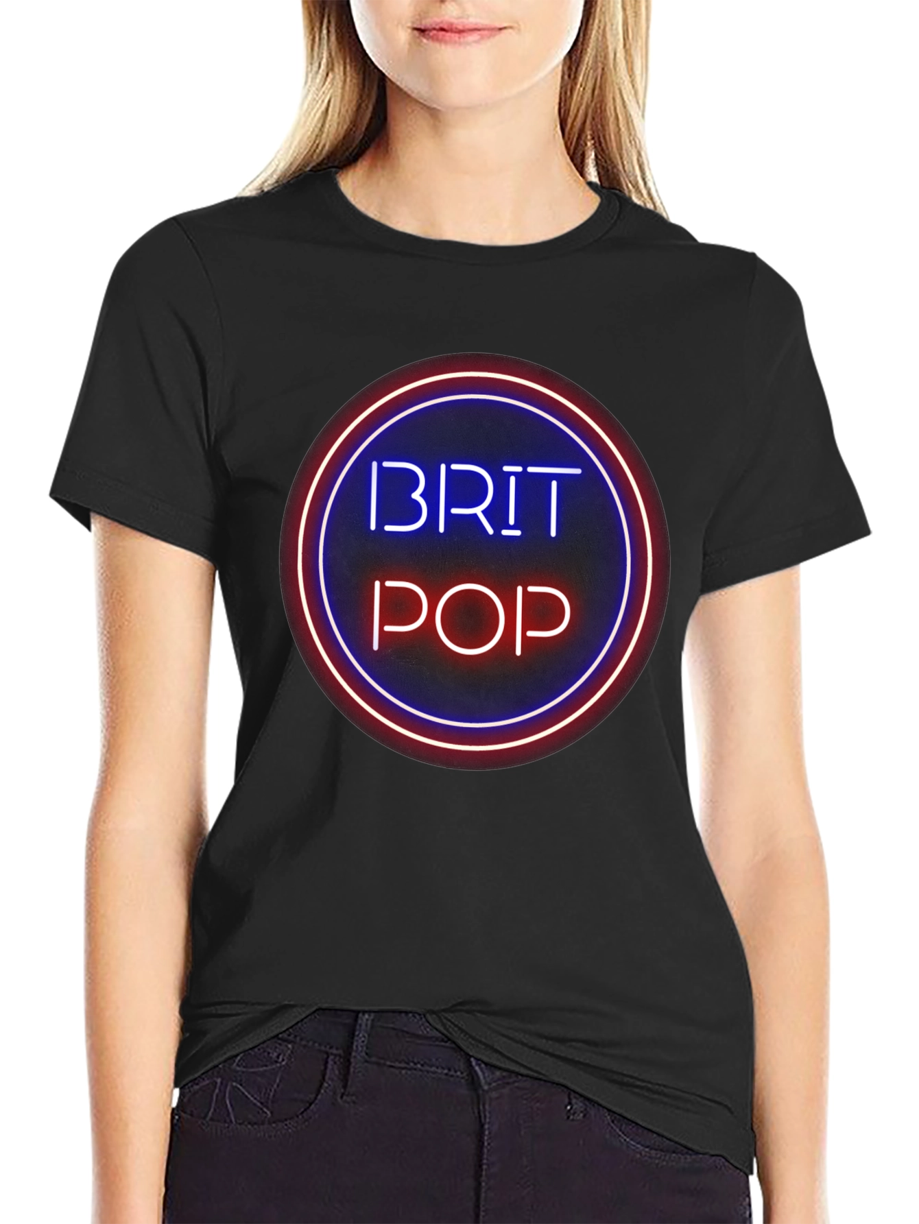 Brit Pop Neon Circle Black T-Shirt