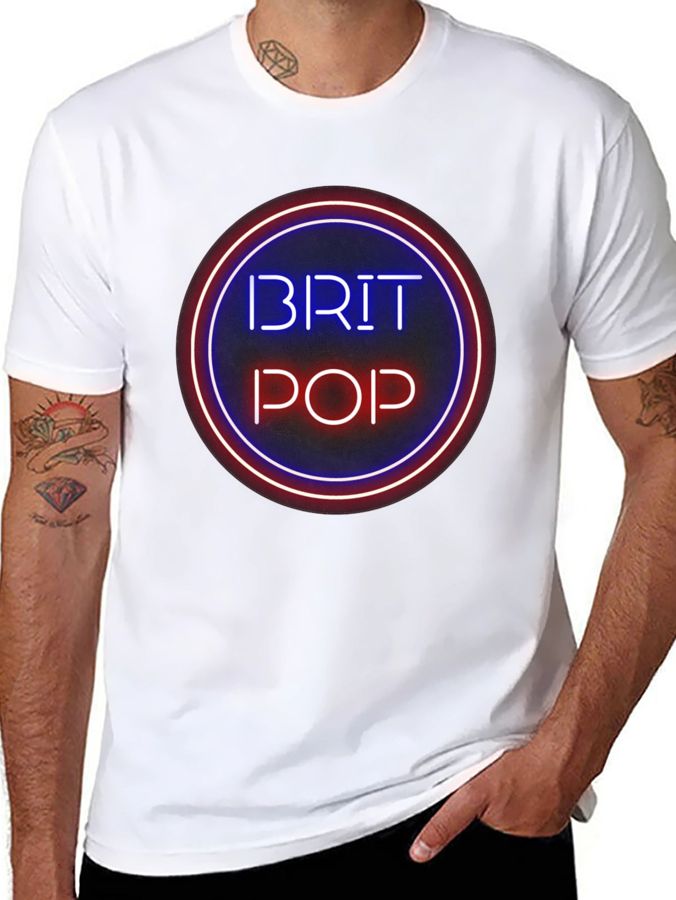 Brit Pop Neon Circle Black T-Shirt