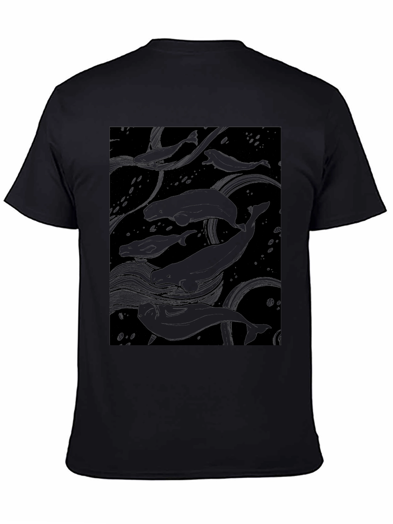 Beluga Whale Graphic Print Black T-Shirt