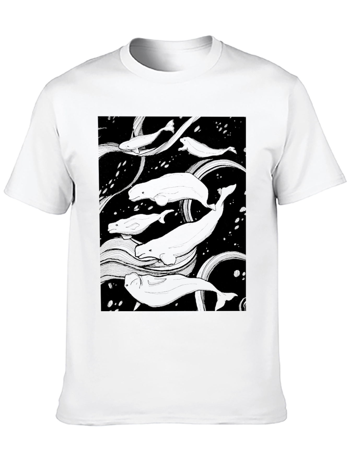 Beluga Whale Graphic Print Black T-Shirt