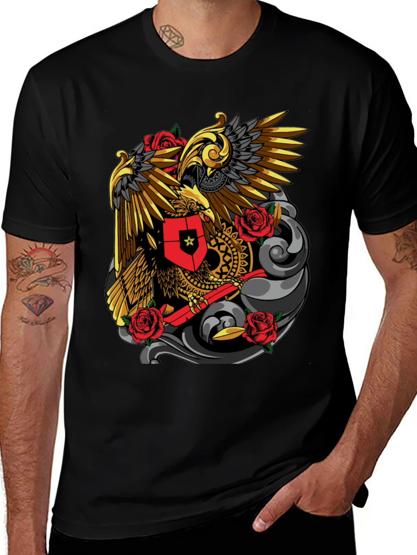 Eagle & Rose Graphic Tee - Bold Black T-Shirt
