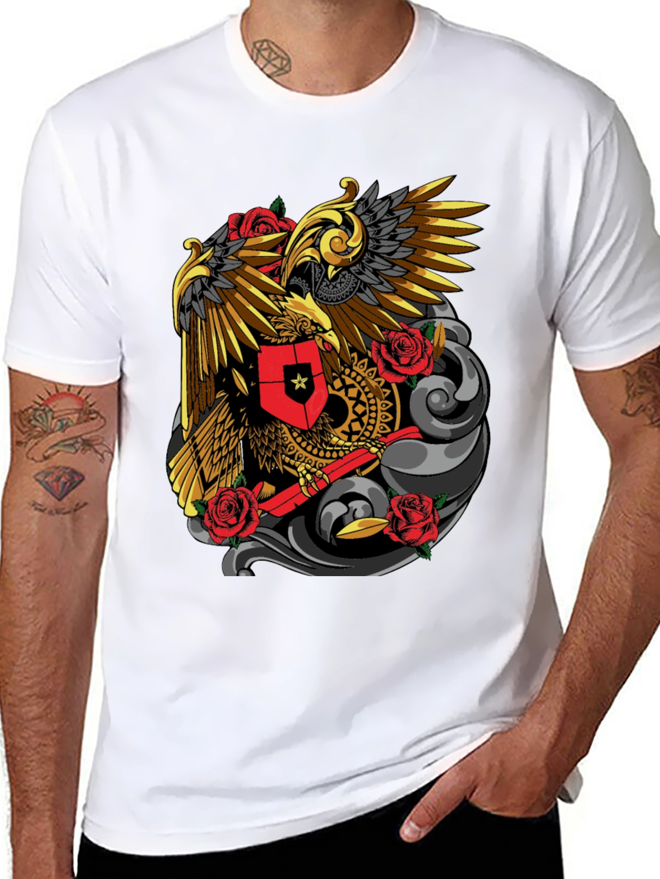 Eagle & Rose Graphic Tee - Bold Black T-Shirt
