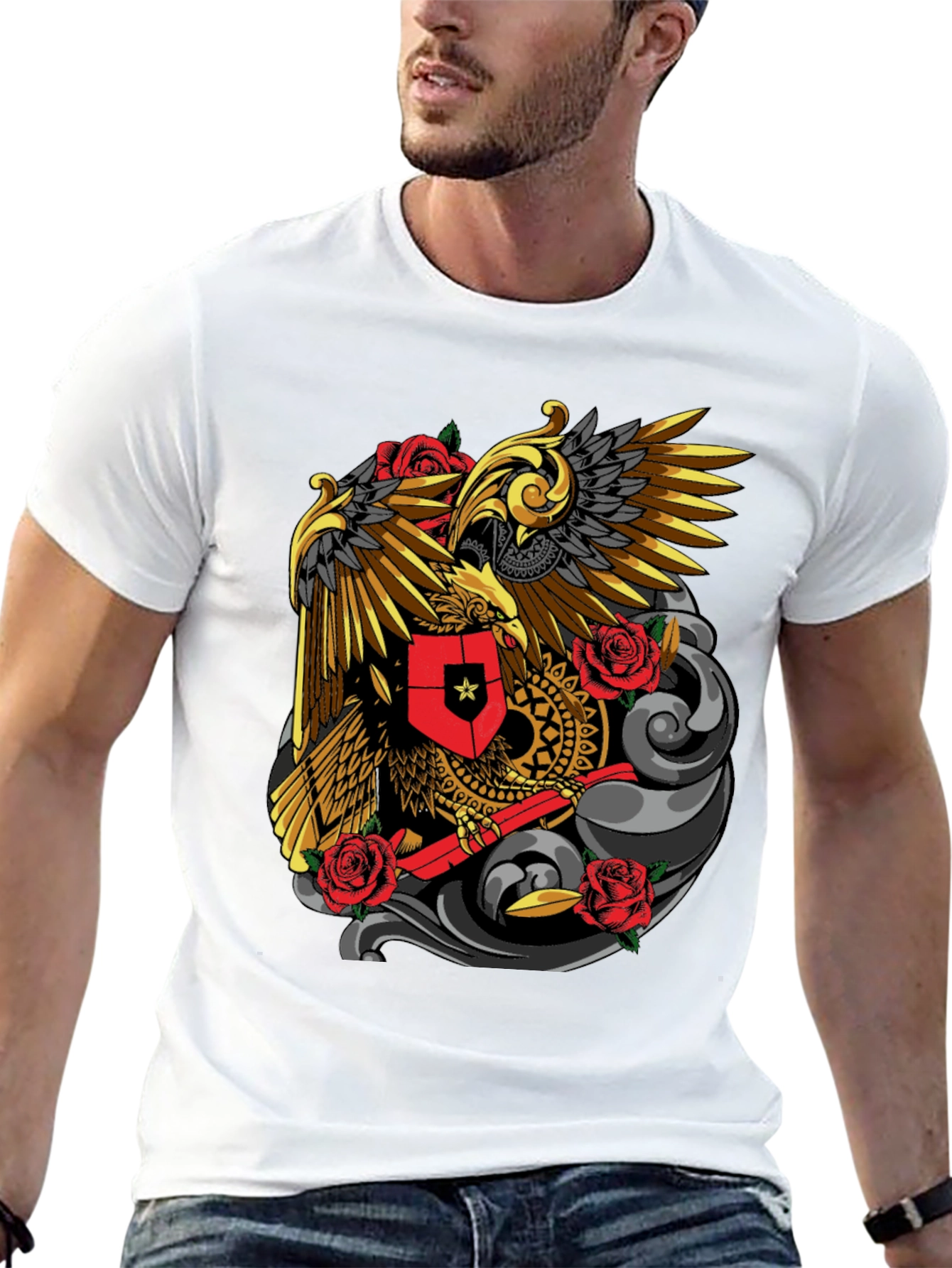 Eagle & Rose Graphic Tee - Bold Black T-Shirt