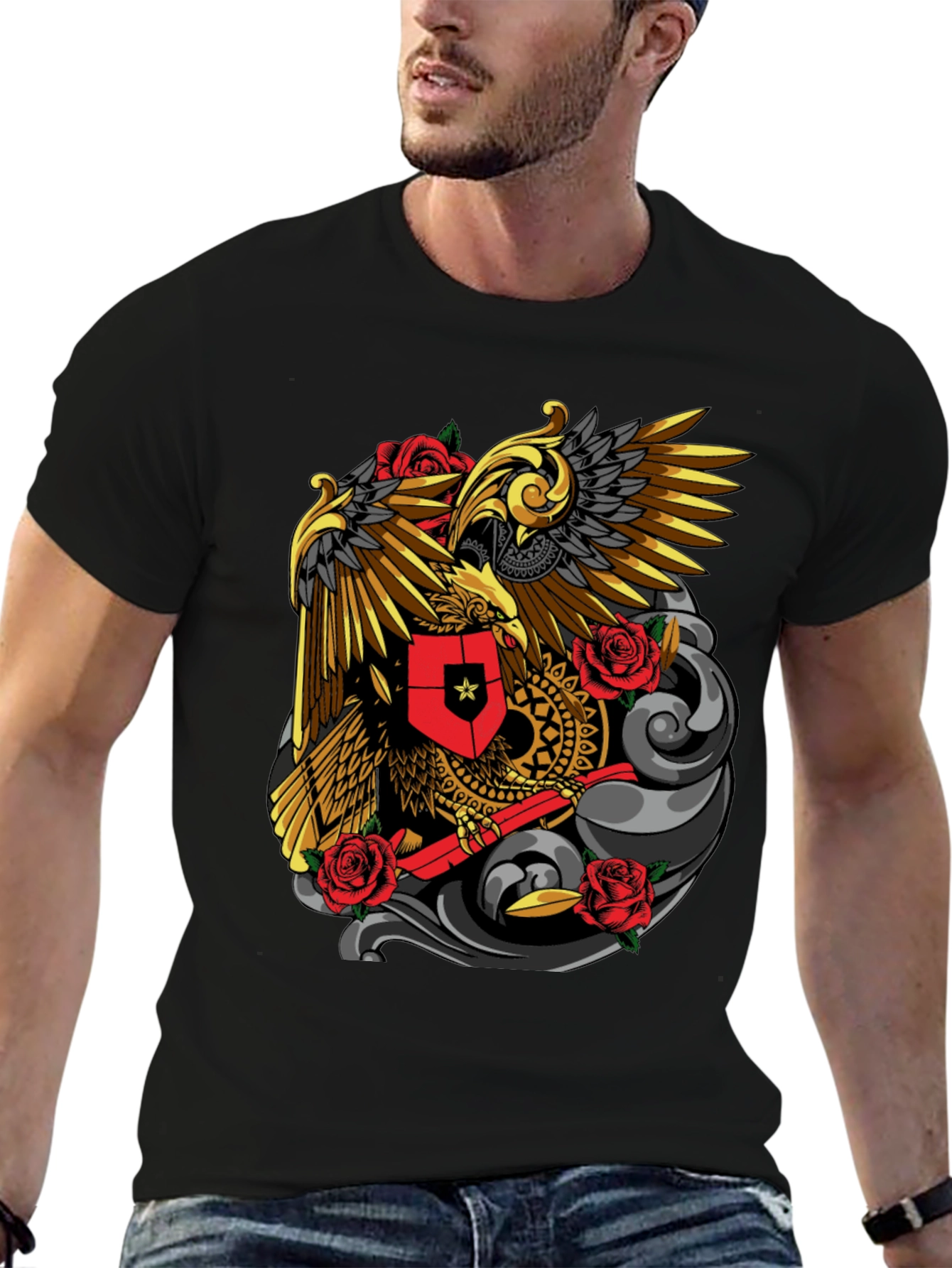 Eagle & Rose Graphic Tee - Bold Black T-Shirt