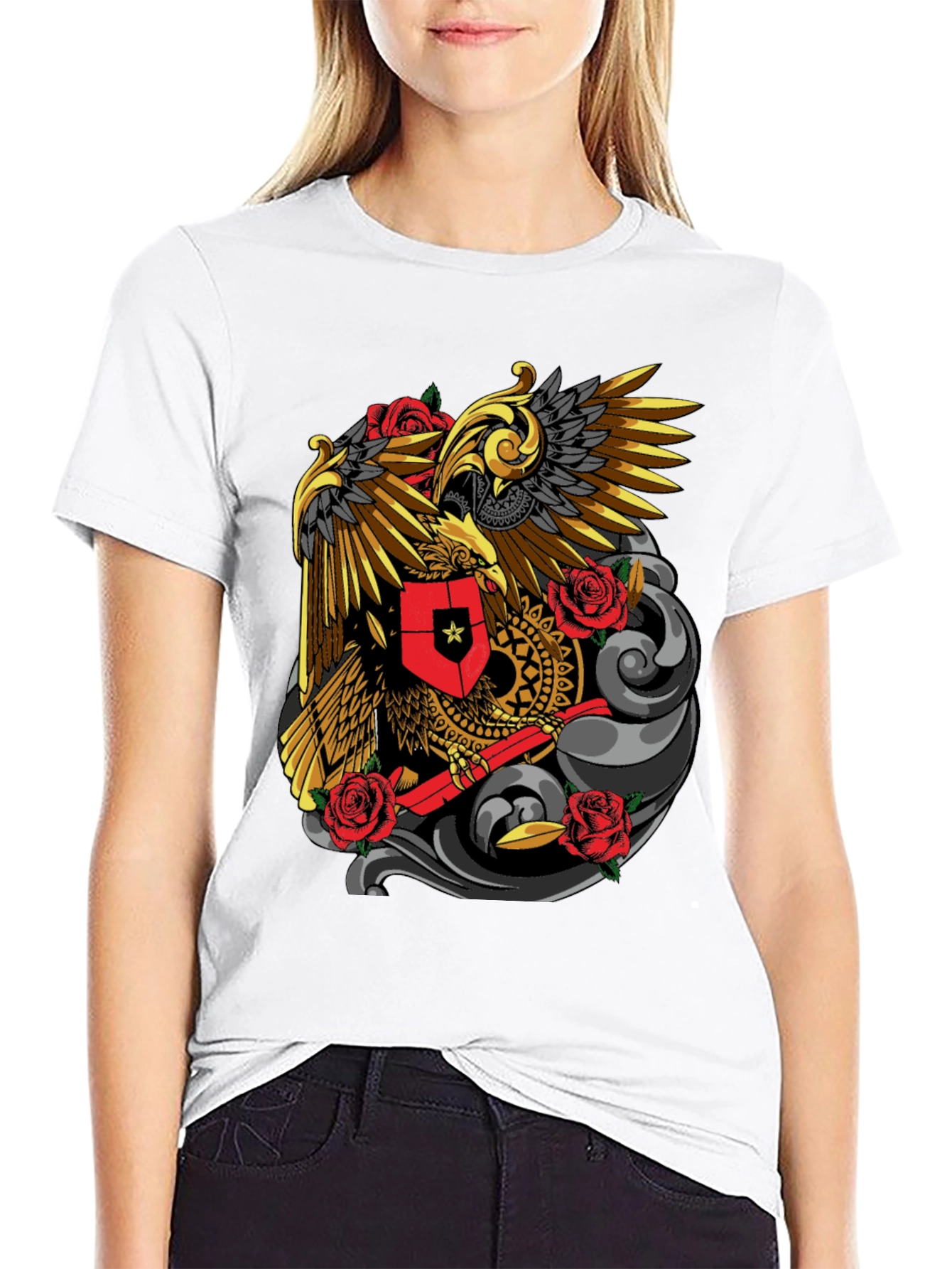 Eagle & Rose Graphic Tee - Bold Black T-Shirt