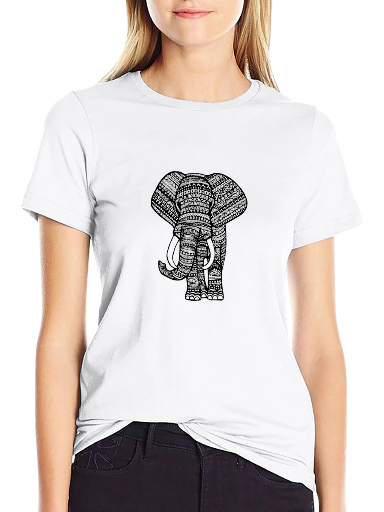 Black Elephant Print Mens T-Shirt