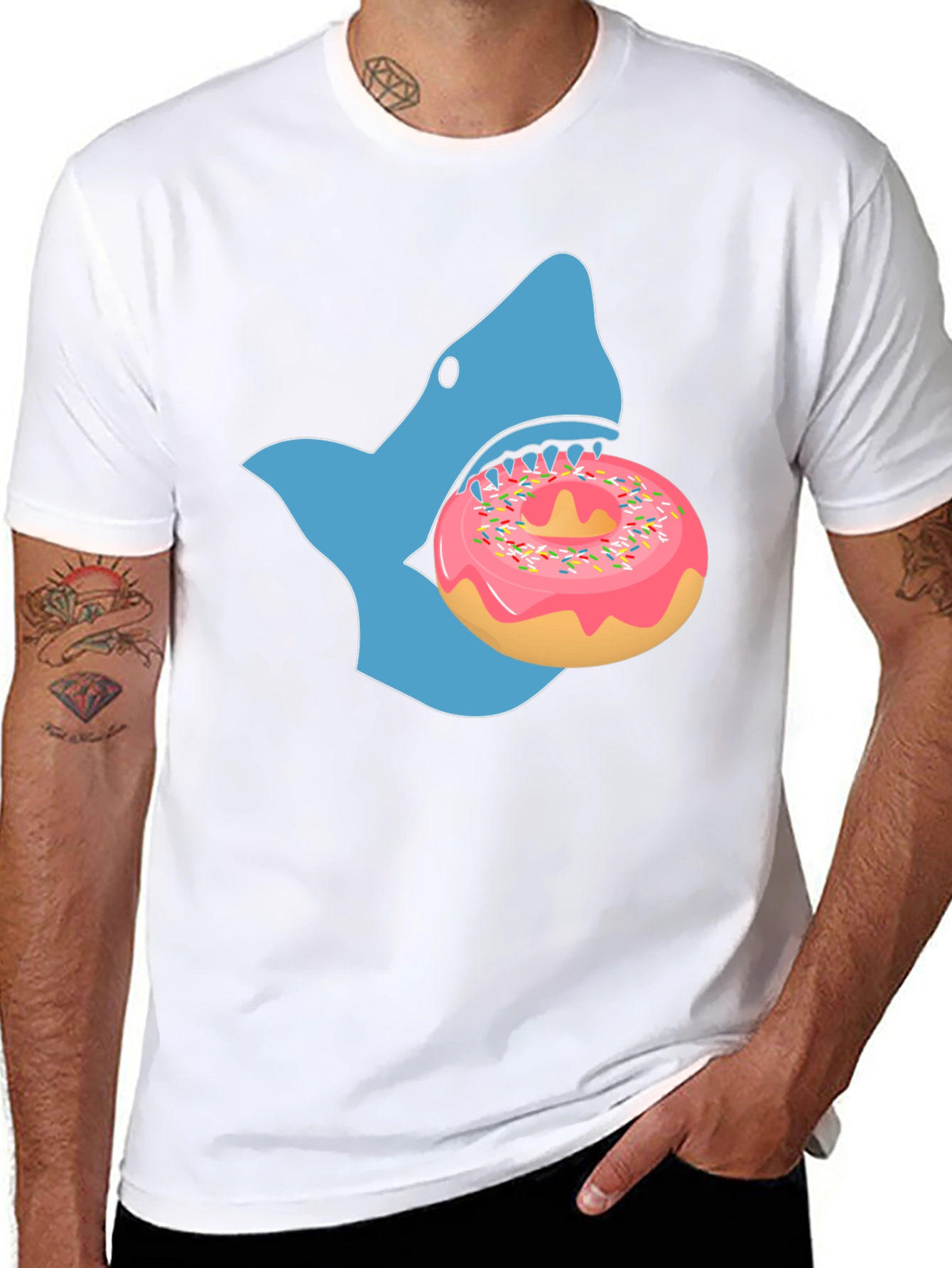 Shark Eating Donut Graphic Tee - Black