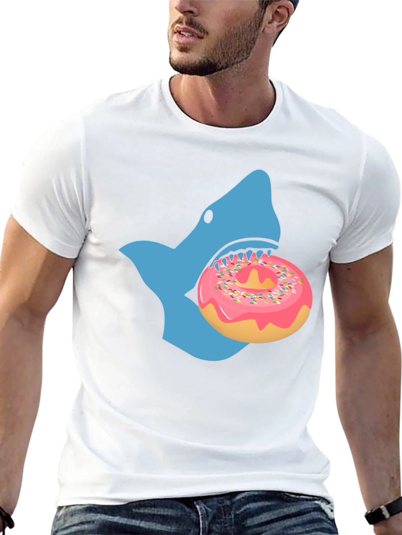 Shark Eating Donut Graphic Tee - Black