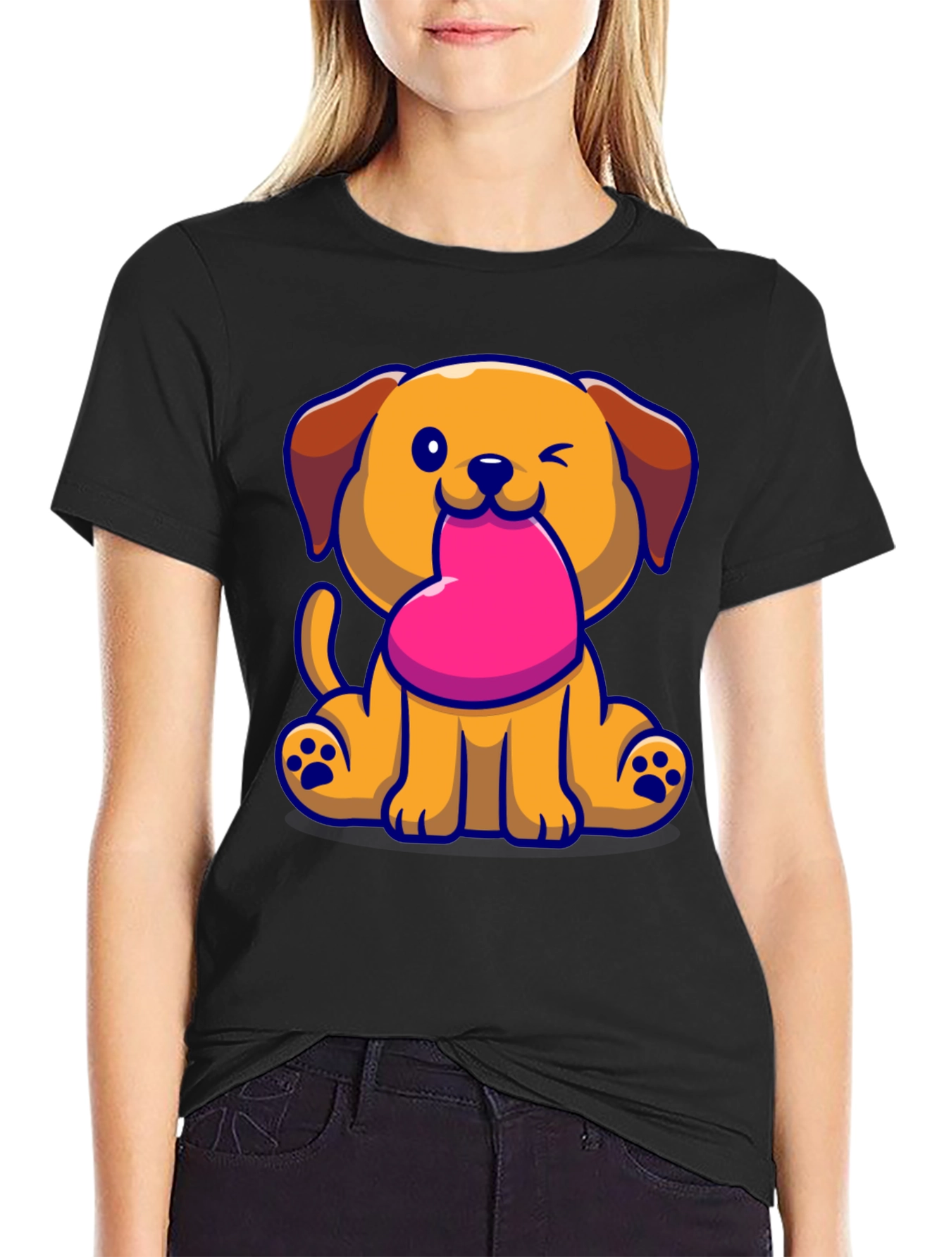 Cute Puppy with Heart Graphic Tee
