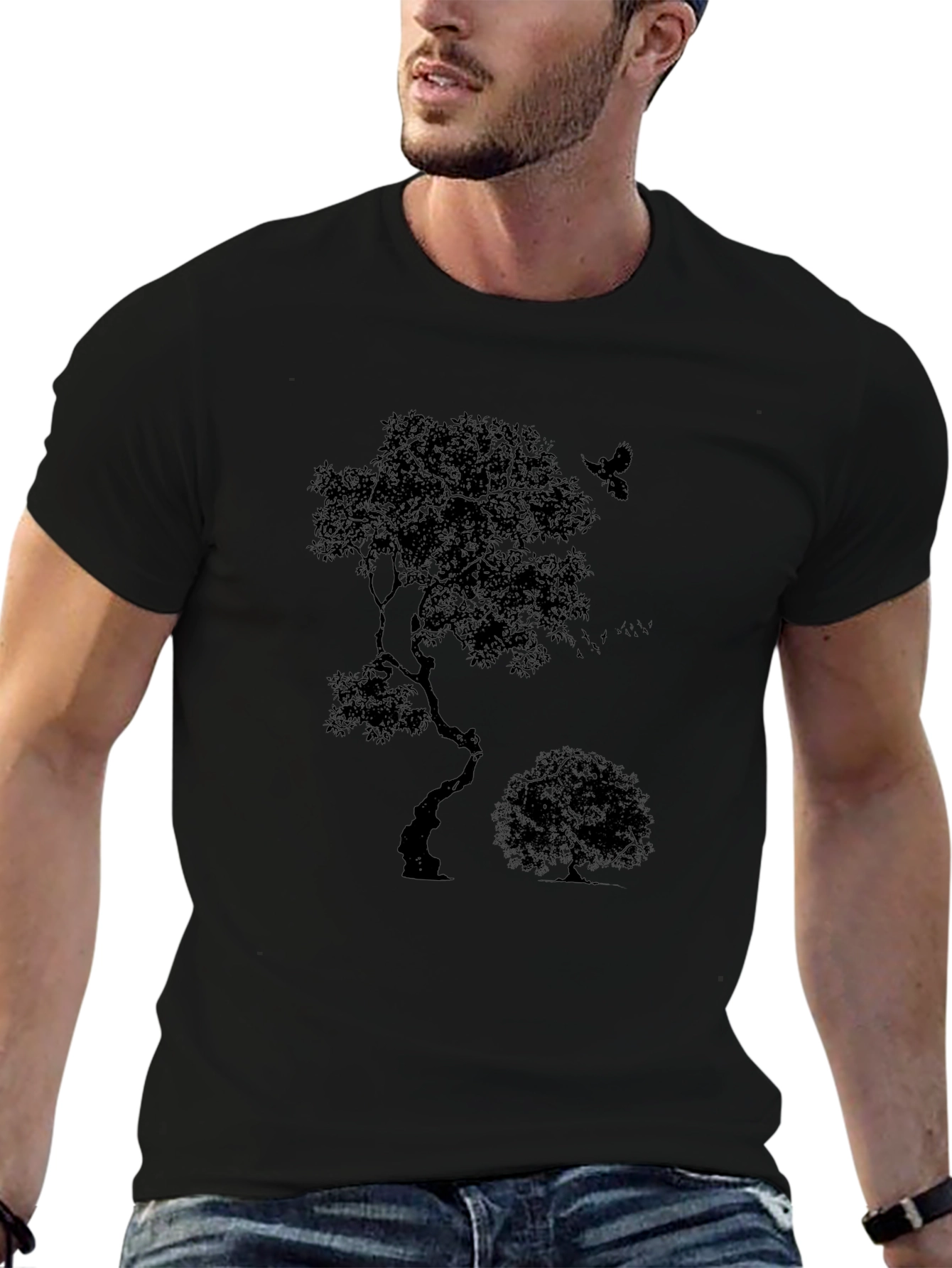 Nature Silhouette Graphic Black T-Shirt