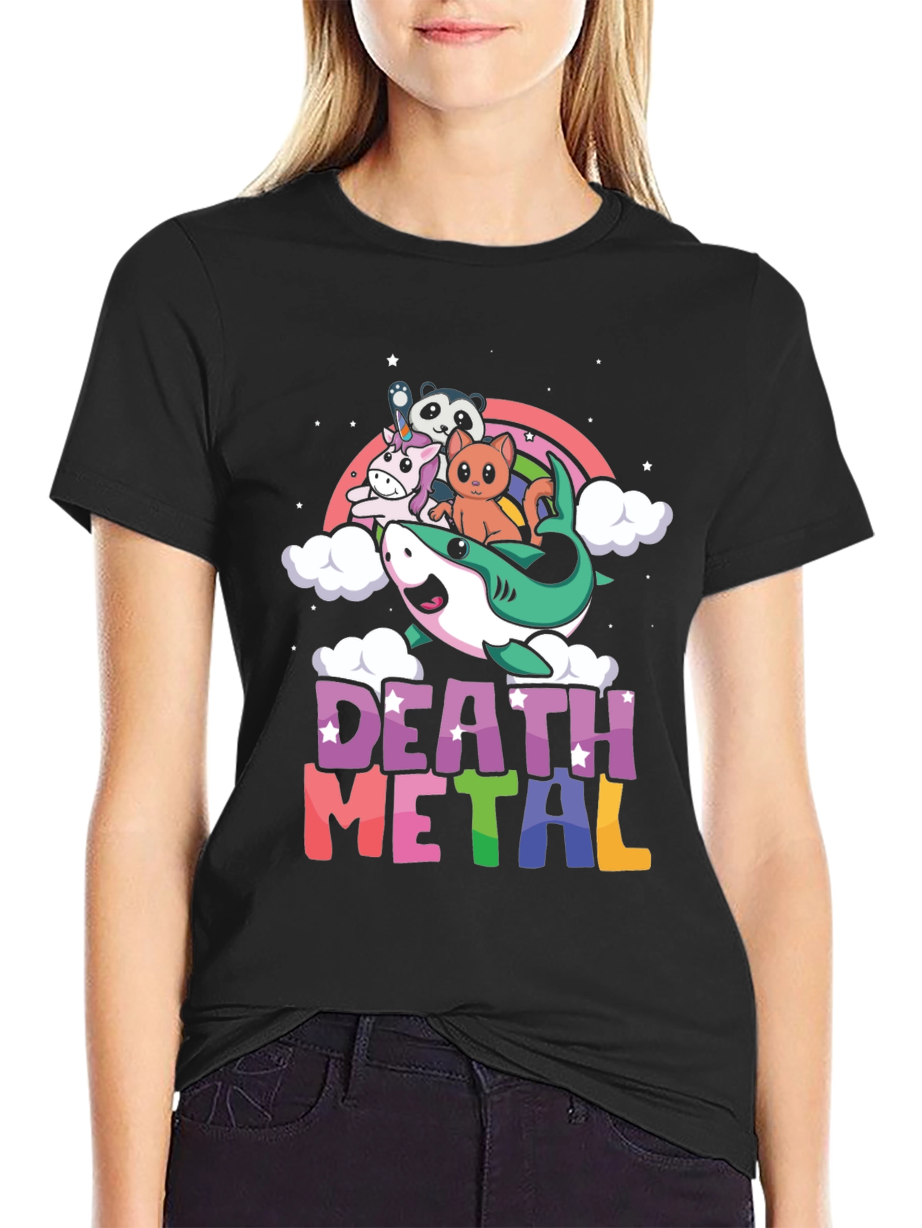 Death Metal Unicorn Shark Rainbow T-Shirt