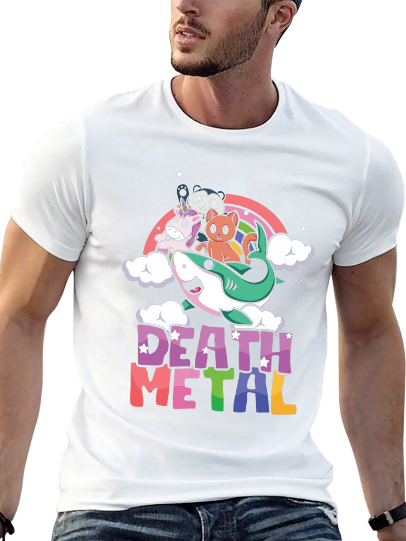 Death Metal Unicorn Shark Rainbow T-Shirt