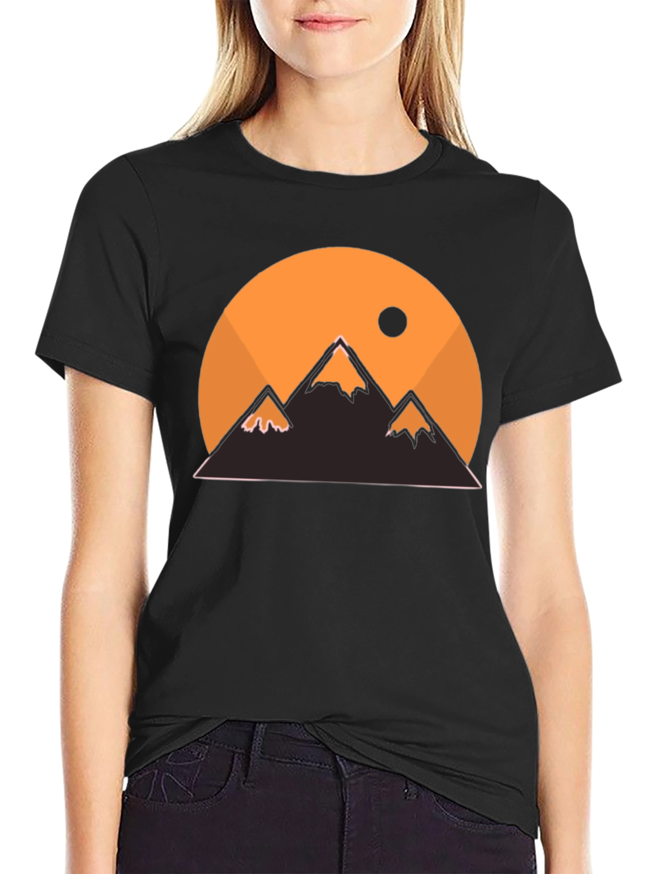 Mountain Sunset Graphic Tee - Black Casual T-Shirt