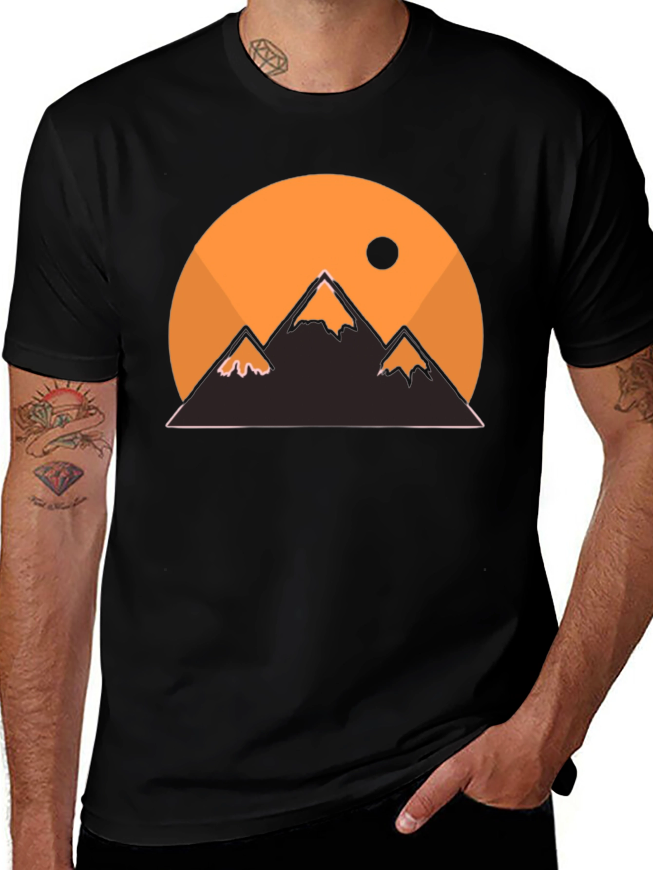Mountain Sunset Graphic Tee - Black Casual T-Shirt