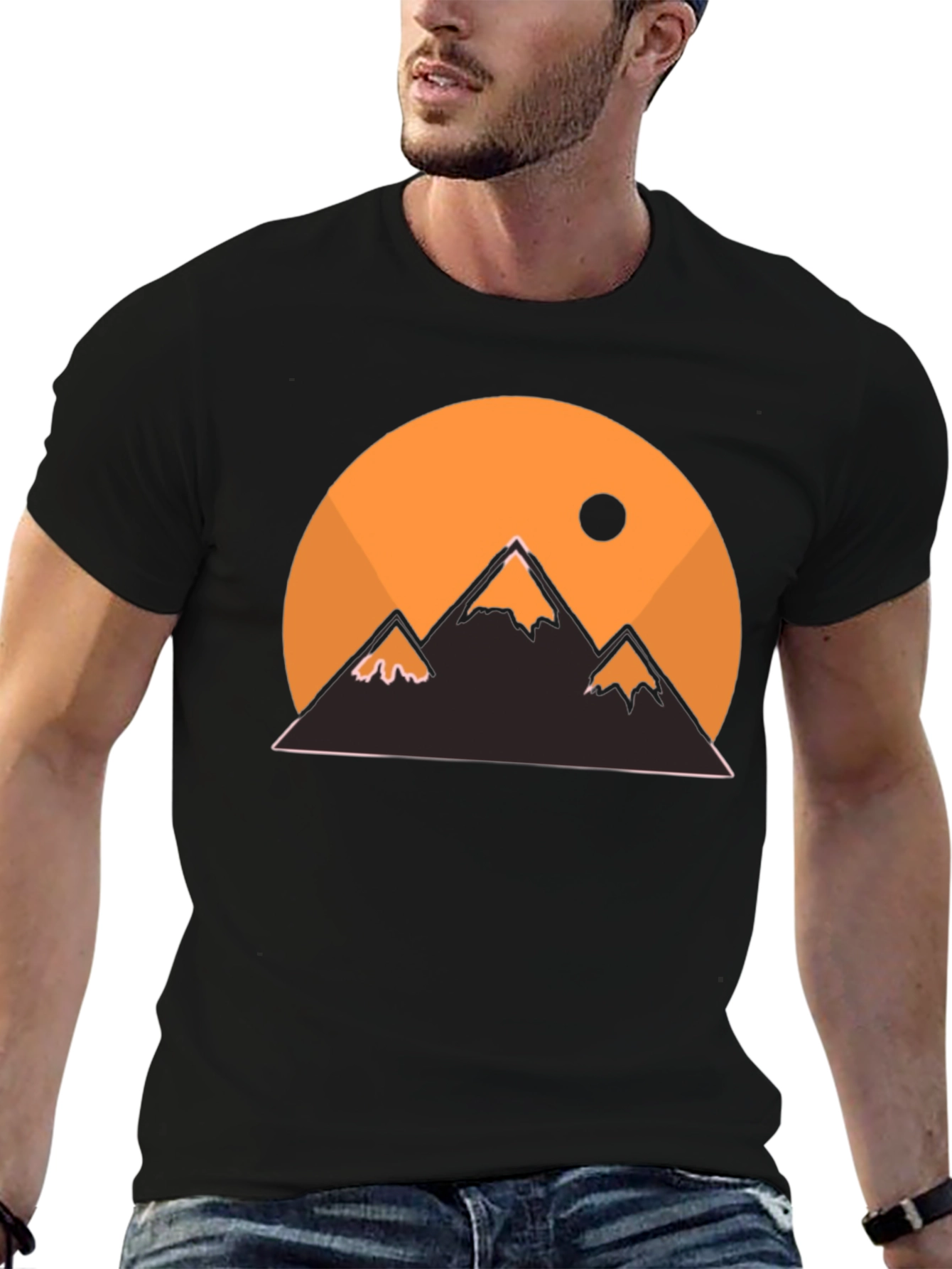 Mountain Sunset Graphic Tee - Black Casual T-Shirt